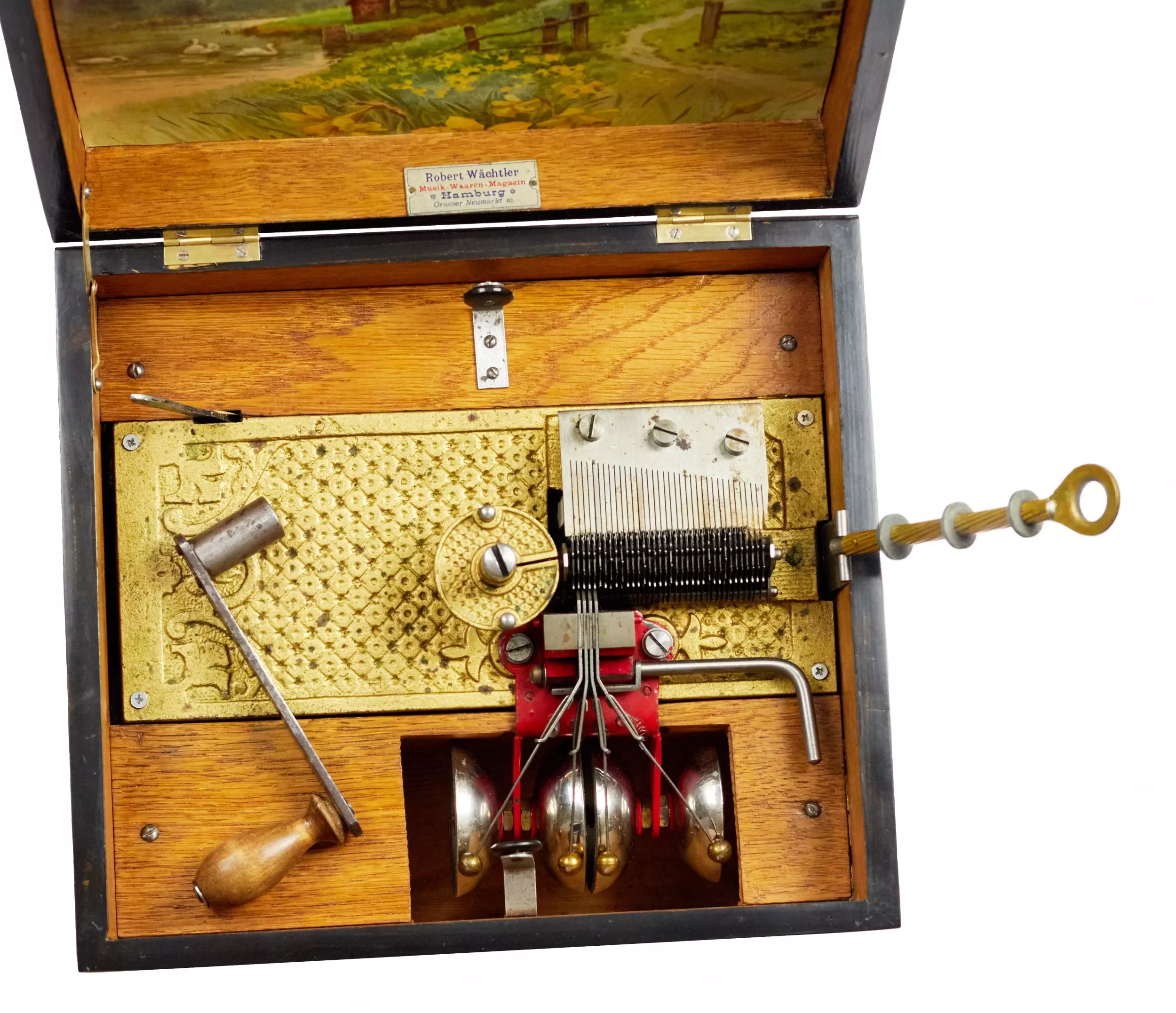 Robert Wachtler. Disque, boîte à musique du 19ème siècle, avec cloches et soixante disques. 