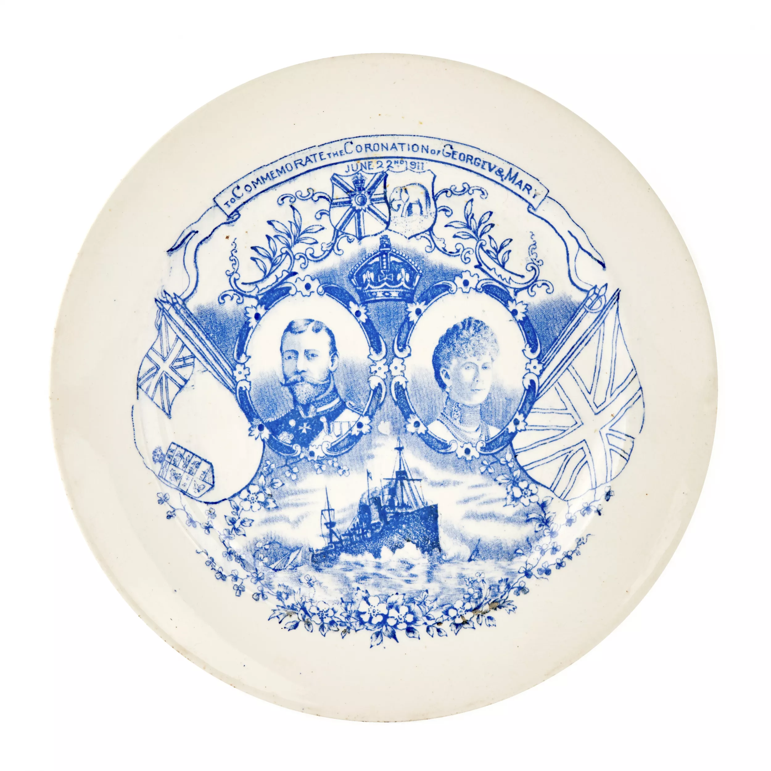 Plat decoratif du debut du XXe siècle commemorant le couronnement de George V et Mary