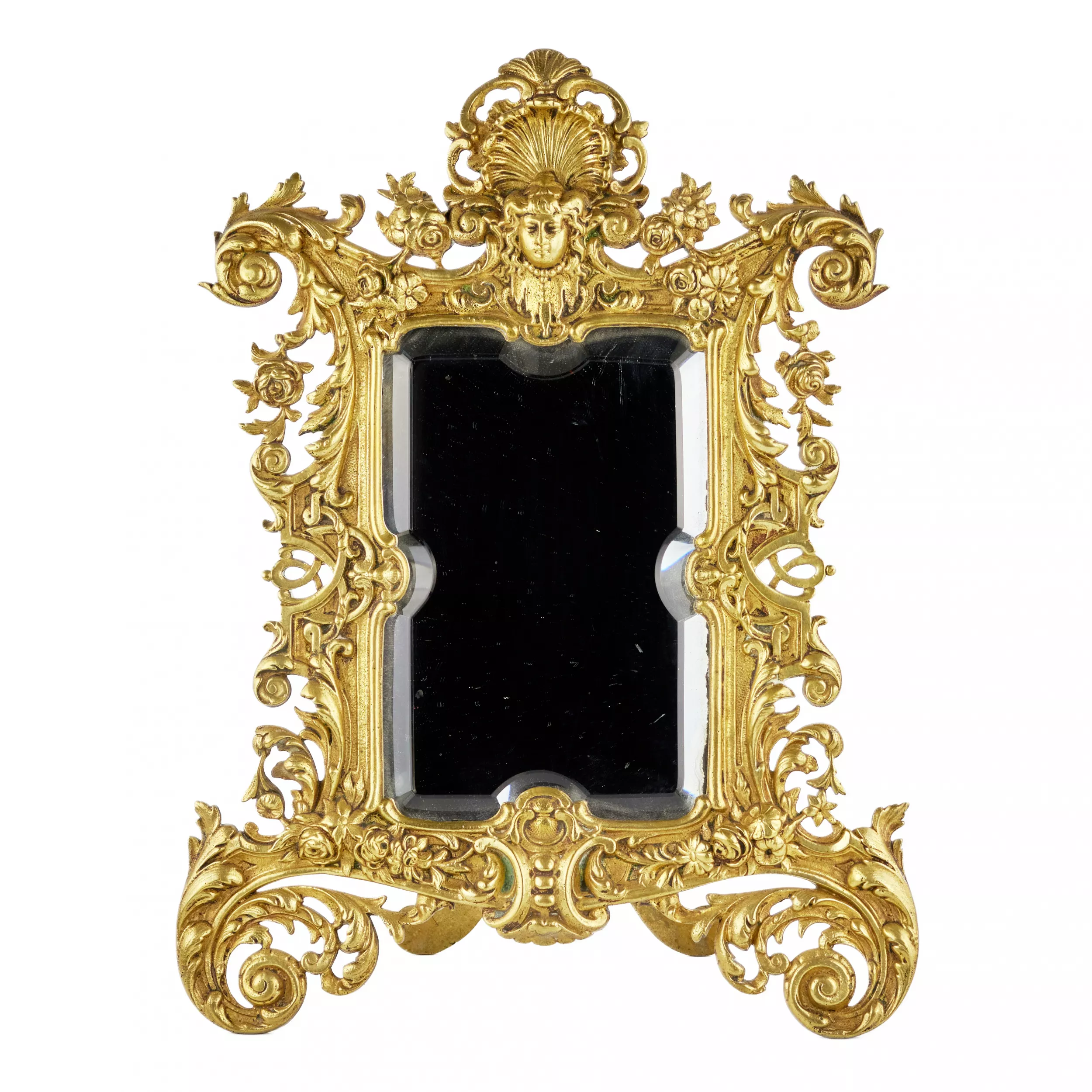 MIROIR DE TABLE EN BRONZE DORÉ, STYLE NÉO-ROCAILLE. EUROPE OCCIDENTALE, SECONDE MOITIÉ DU XIXE SIÈCLE
