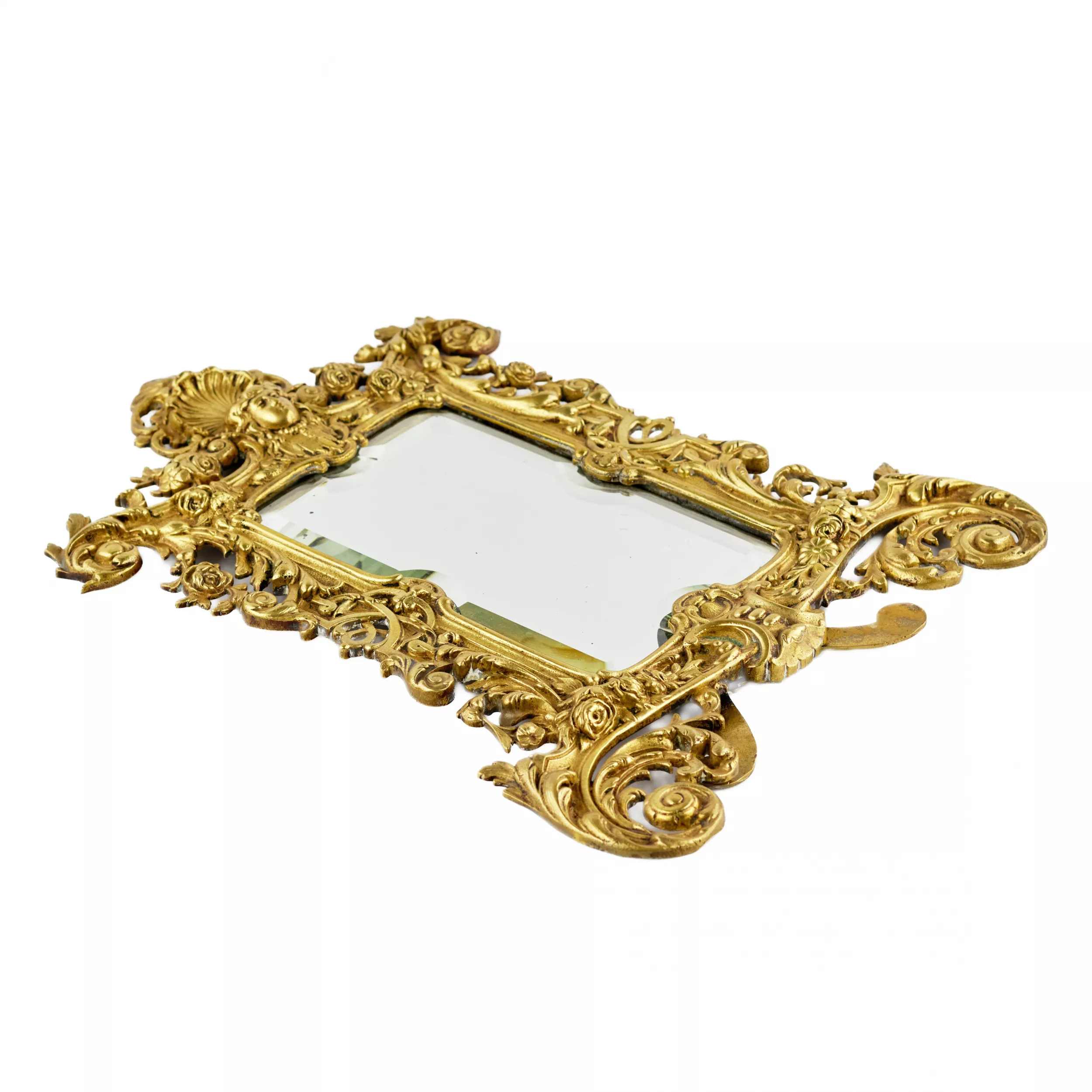 MIROIR DE TABLE EN BRONZE DORÉ, STYLE NÉO-ROCAILLE. EUROPE OCCIDENTALE, SECONDE MOITIÉ DU XIXE SIÈCLE
