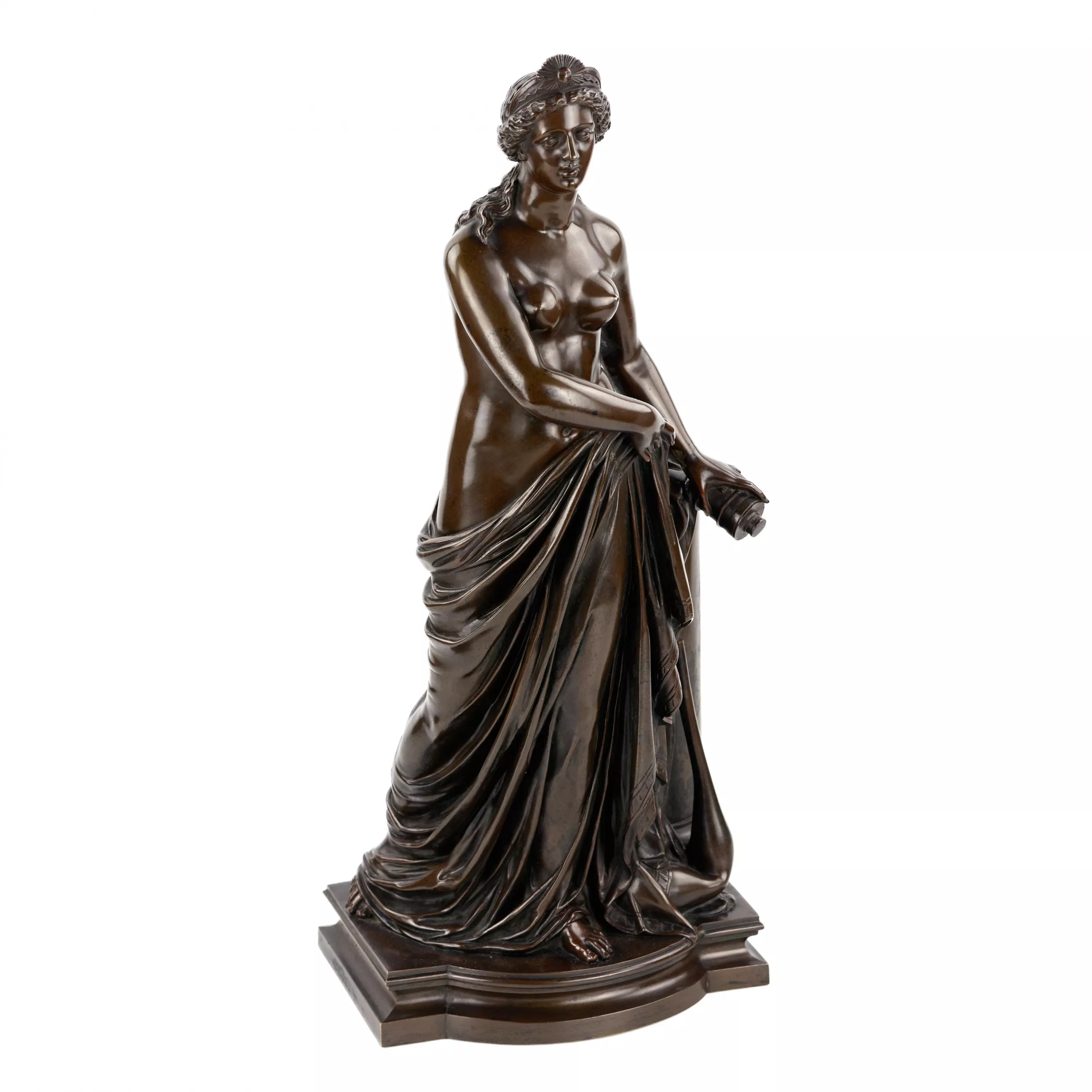 Figure en bronze de Junon avec un rouleau de lois et le sac d`Éole. 