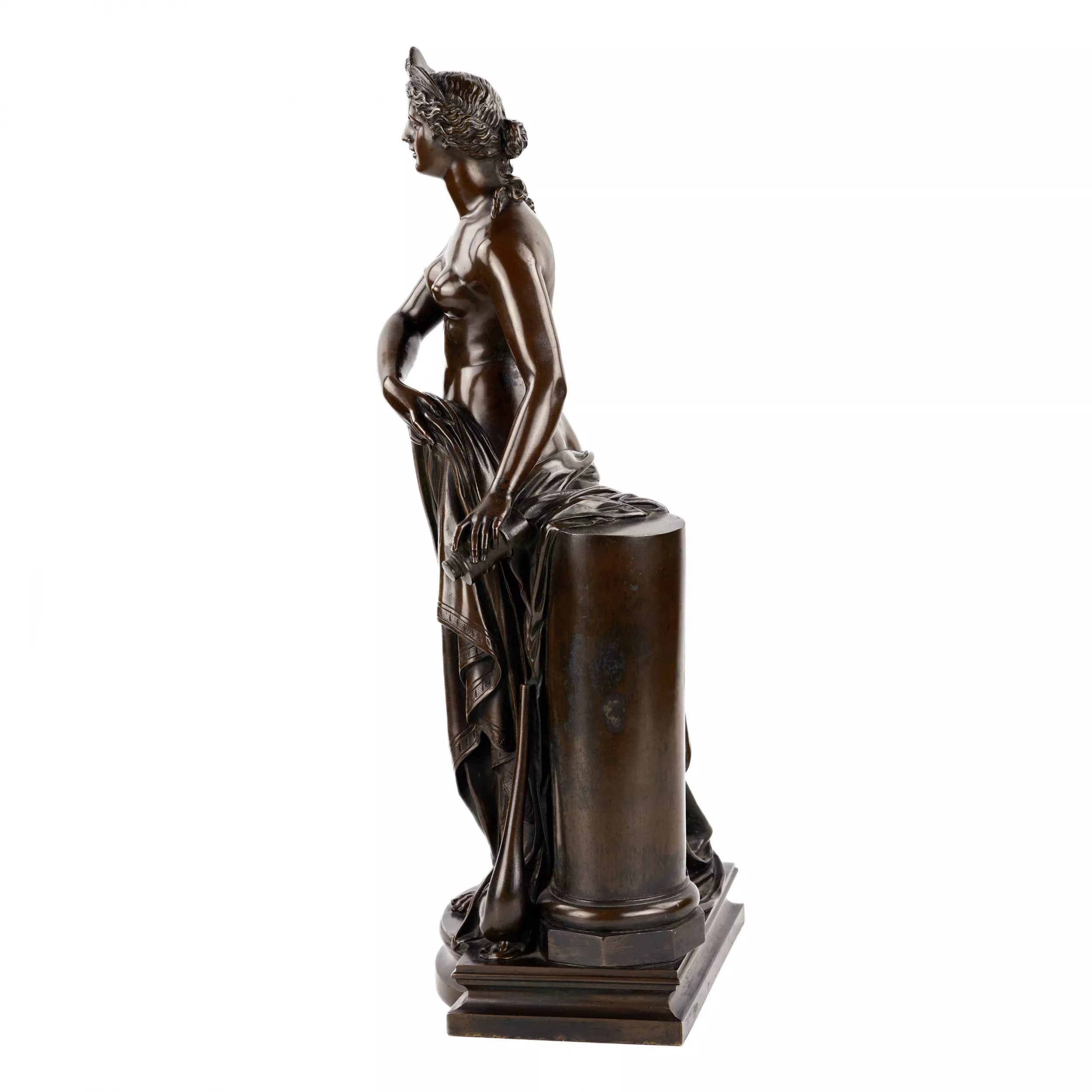 Figure en bronze de Junon avec un rouleau de lois et le sac d`Éole. 