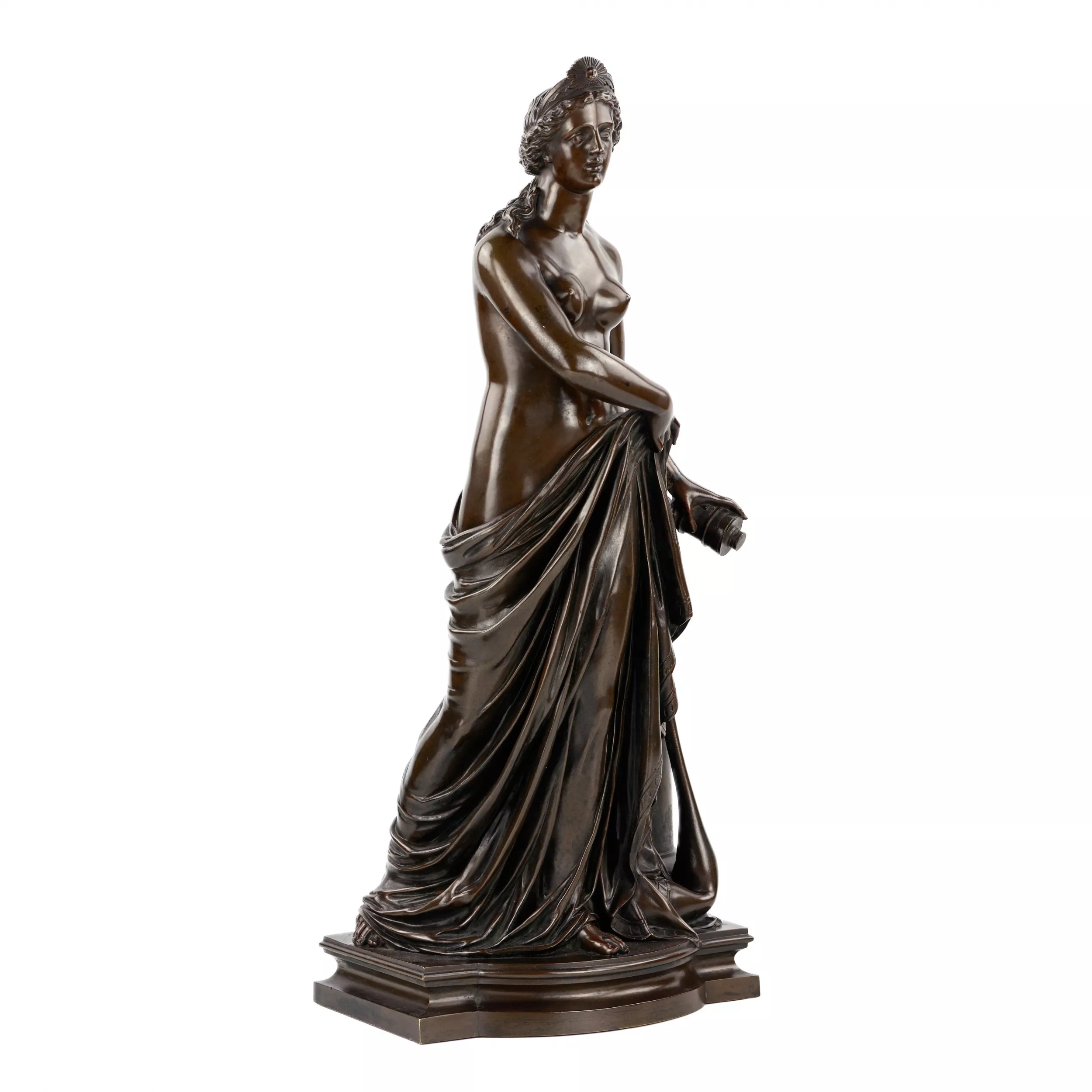 Figure en bronze de Junon avec un rouleau de lois et le sac d`Éole. 