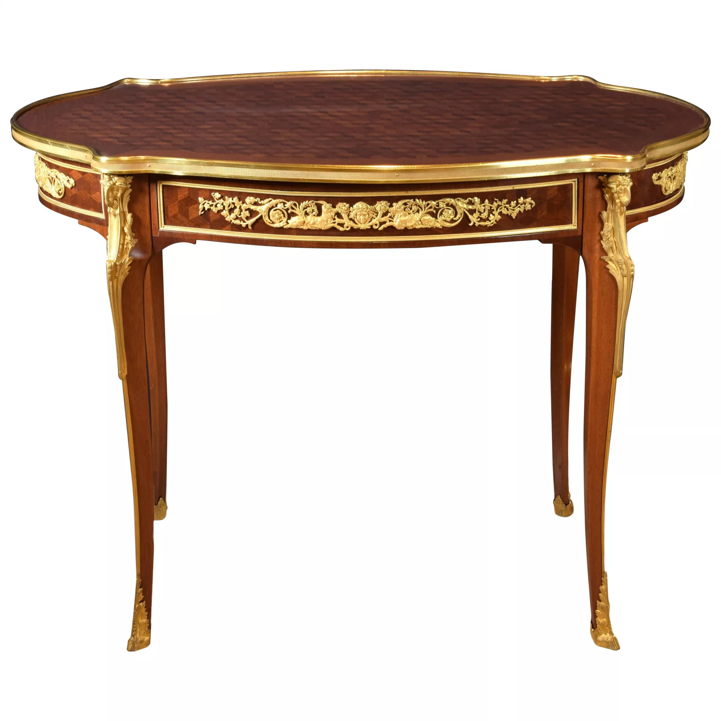 TABLE OVALE EN ACAJOU ET BRONZE DORÉ DE STYLE LOUIS XVI. D’APRÈS UN MODÈLE D’ADAM WEISWEILER. FRANCE, FIN DU XIXE SIÈCLE