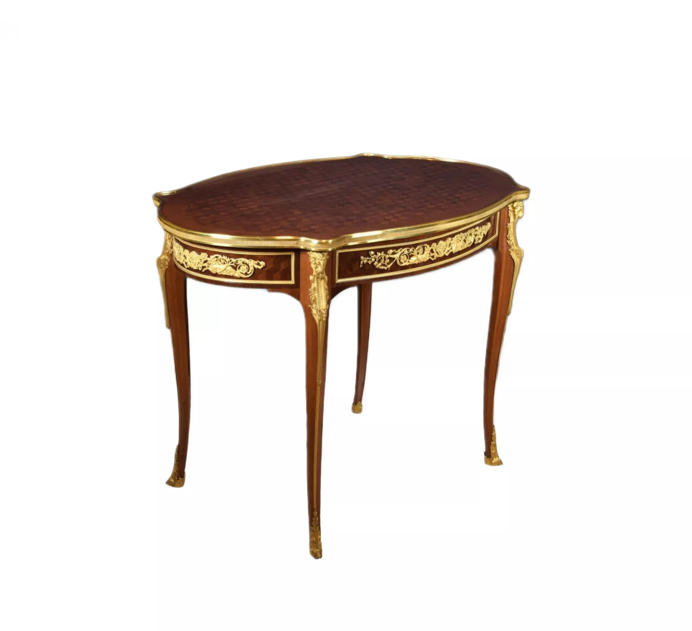 TABLE OVALE EN ACAJOU ET BRONZE DORÉ DE STYLE LOUIS XVI. D’APRÈS UN MODÈLE D’ADAM WEISWEILER. FRANCE, FIN DU XIXE SIÈCLE