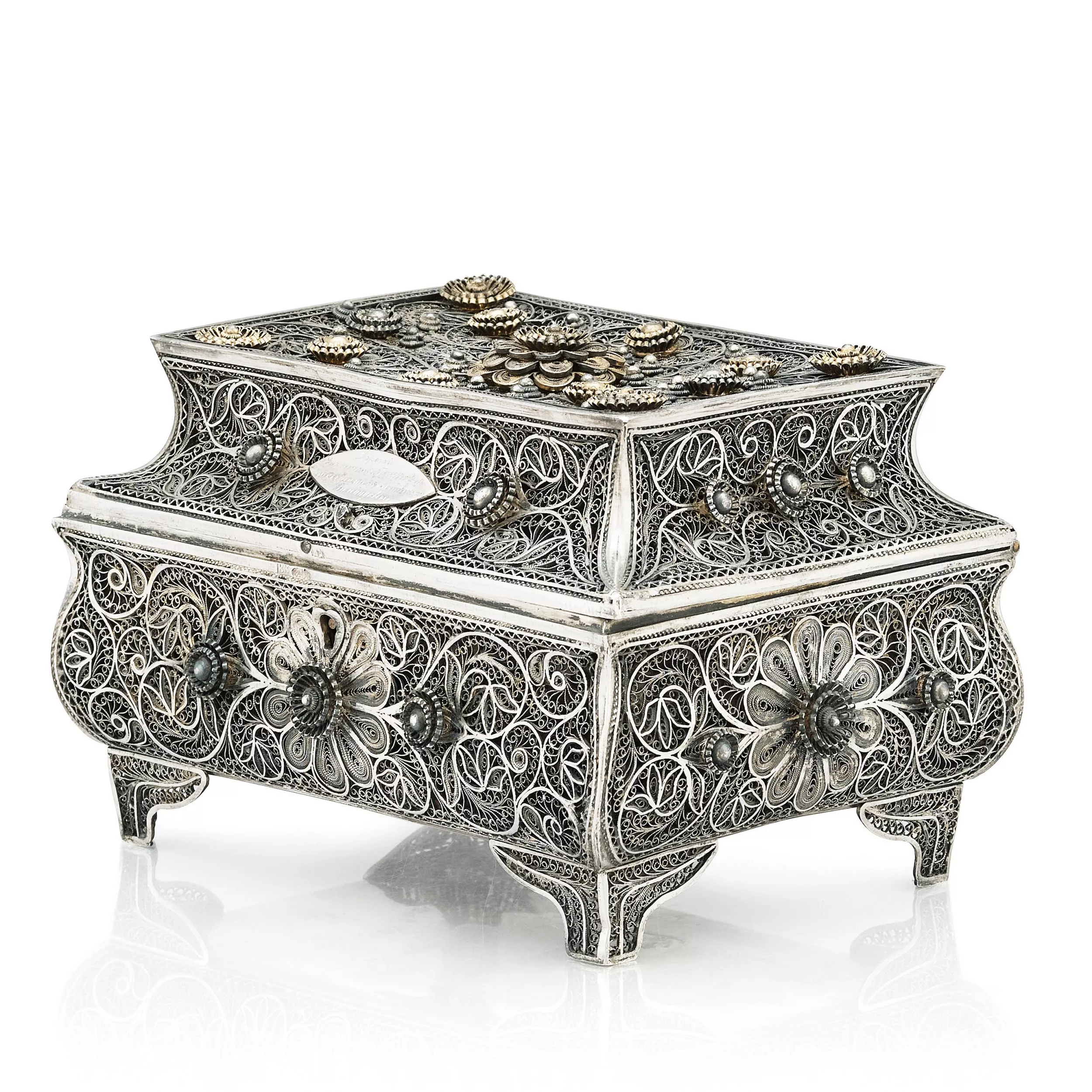 Boite en filigrane d`argent du 19ème siècle. Odessa, Empire russe, 1898-1908 