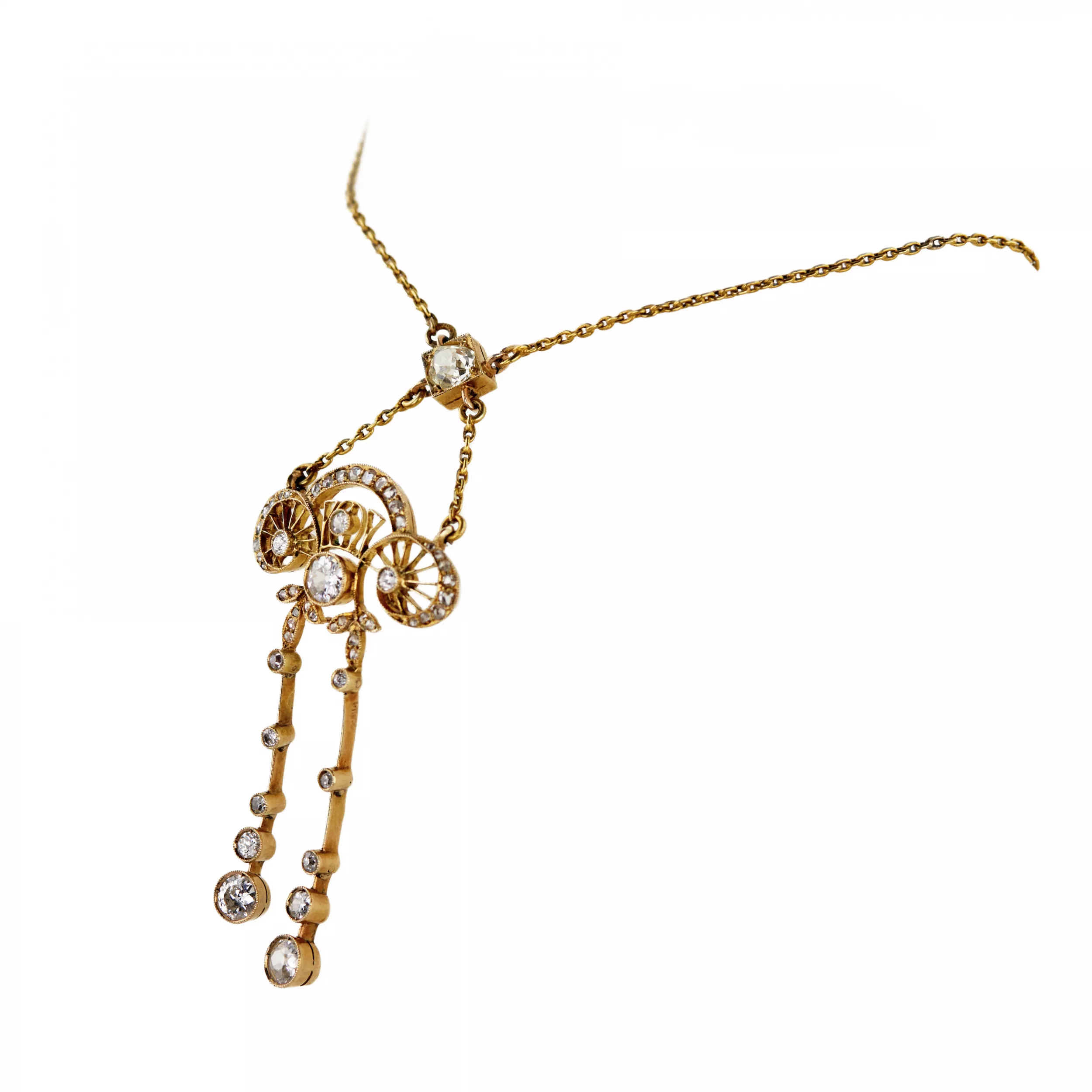 EXQUISITE ART NOUVEAU GOLD PENDANT WITH DIAMONDS. RUSSIA, TURN OF THE 20TH CENTURY