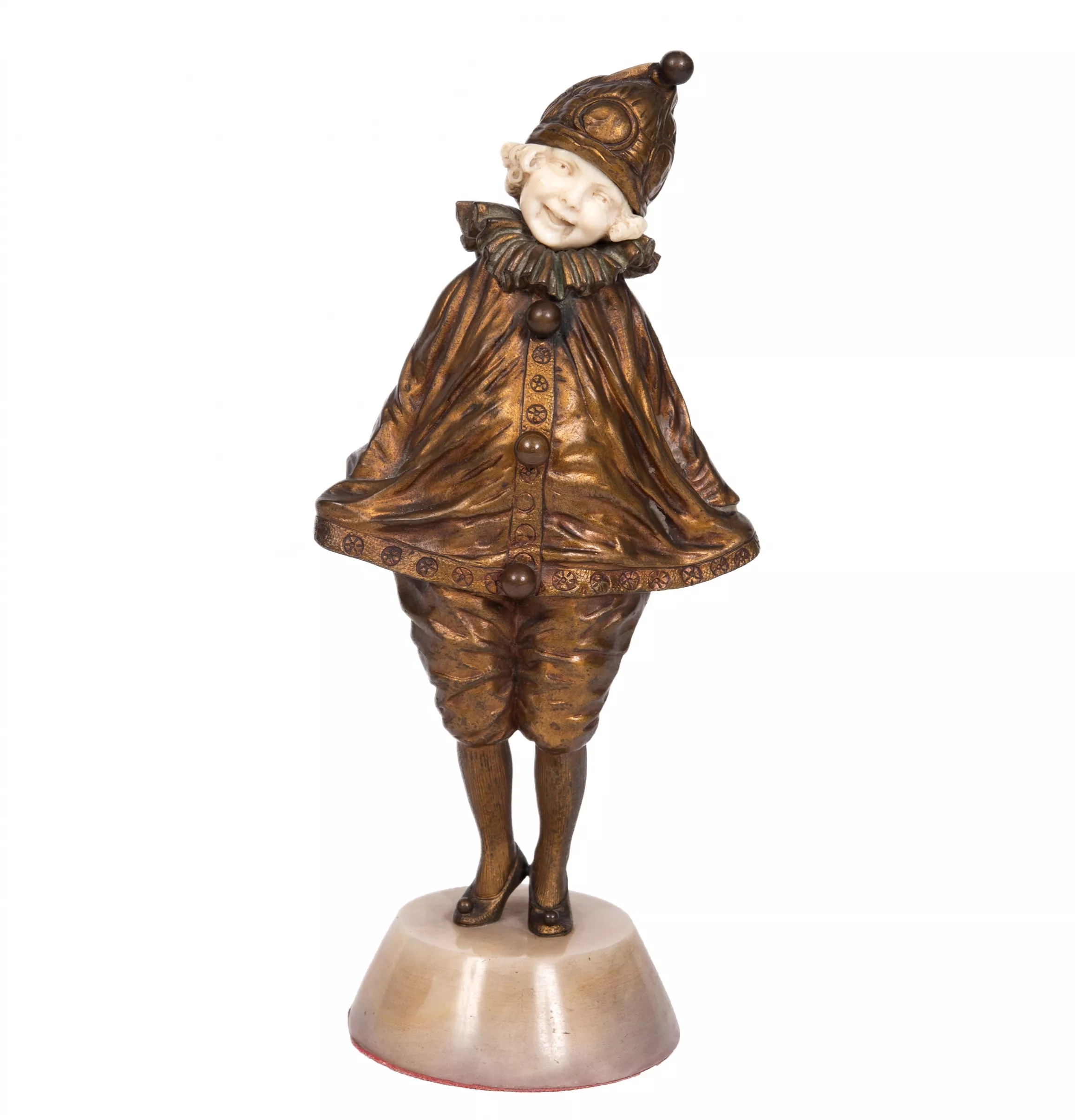 DEMETRE CHIPARUS. Bronze figurine with a bone of a girl in Pierrots carnival costume. Art Deco. 