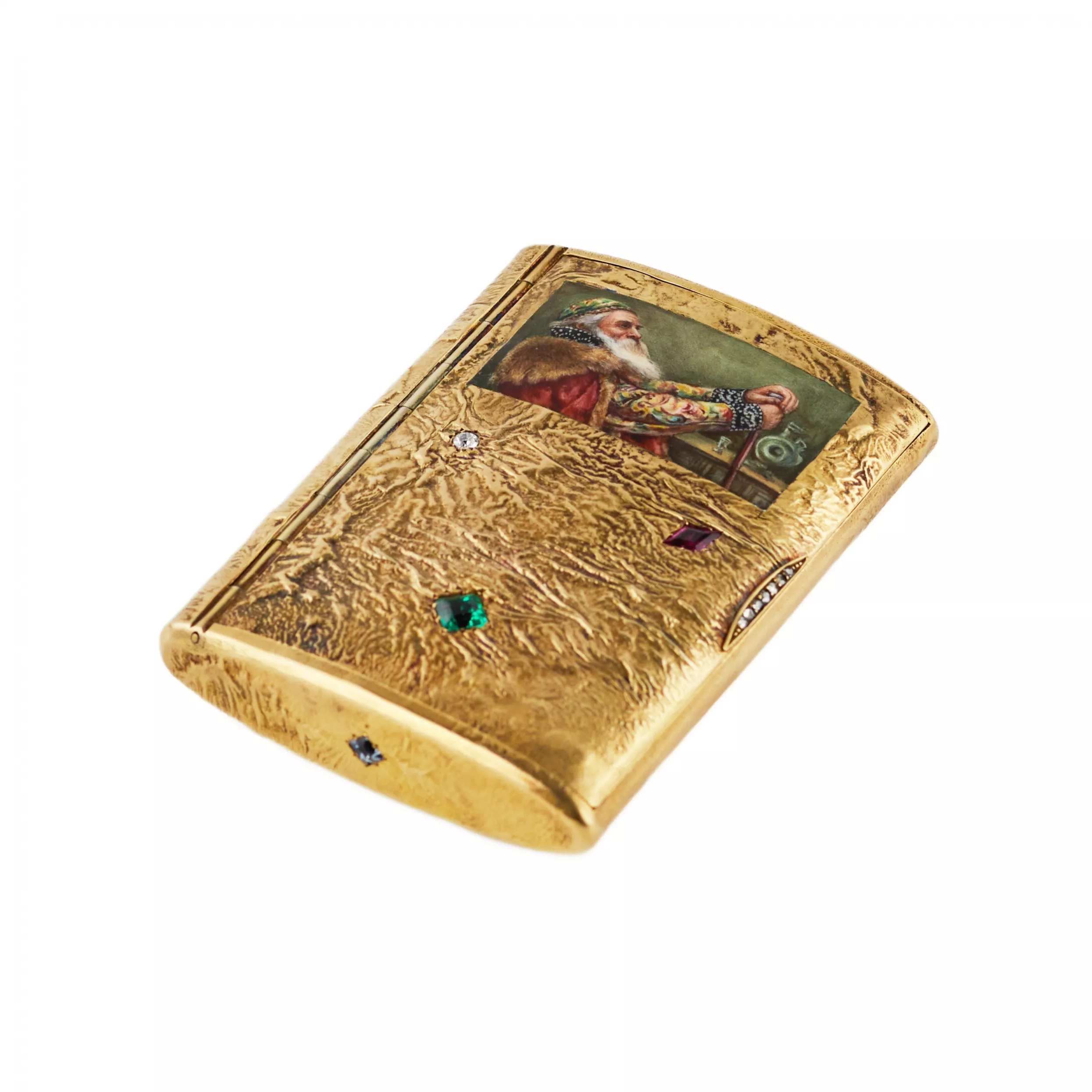 V.A. Kubarev. Étui à cigarettes en argent dore et peinture emaillee. Moscou. 1908-1917.