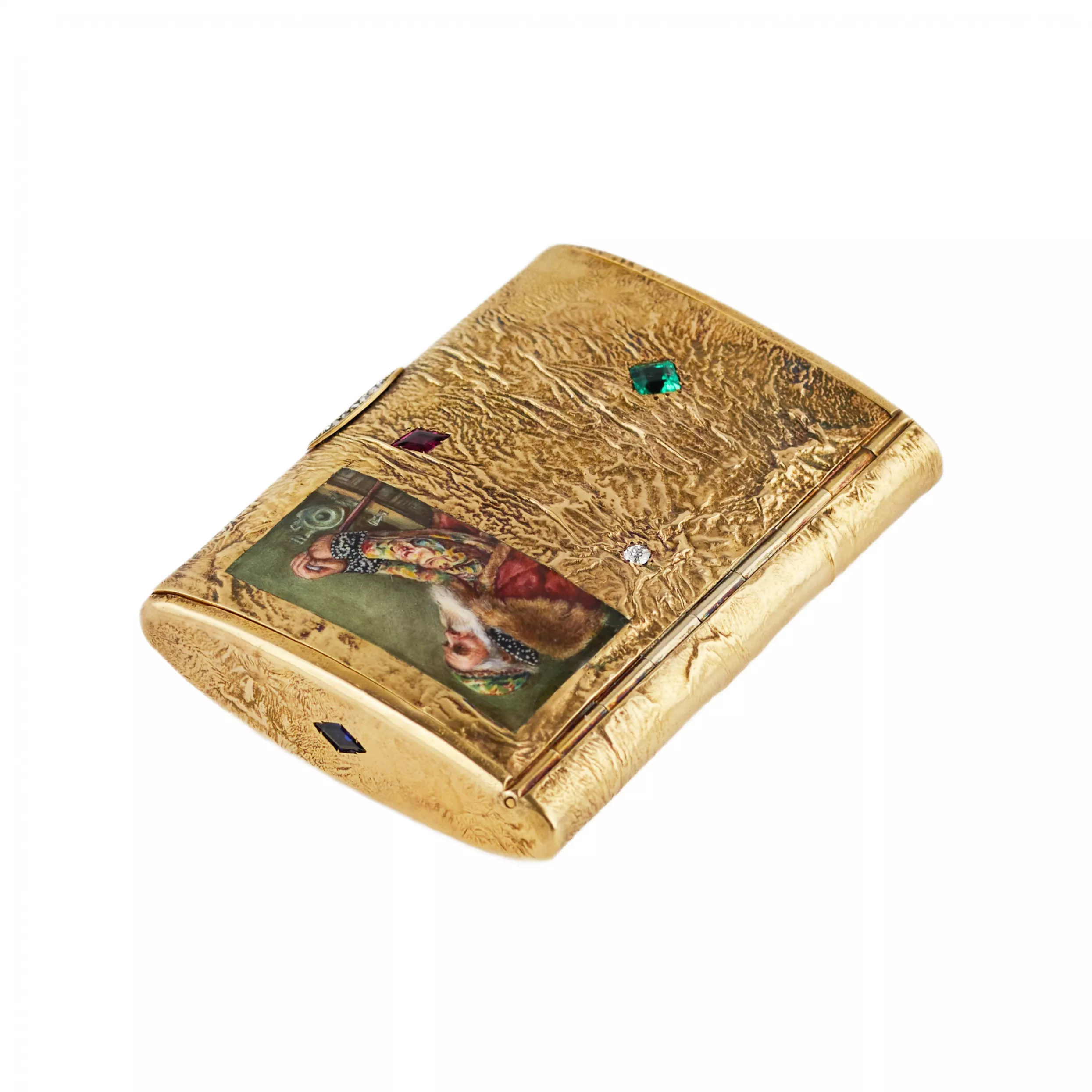 V.A. Kubarev. Étui à cigarettes en argent dore et peinture emaillee. Moscou. 1908-1917.