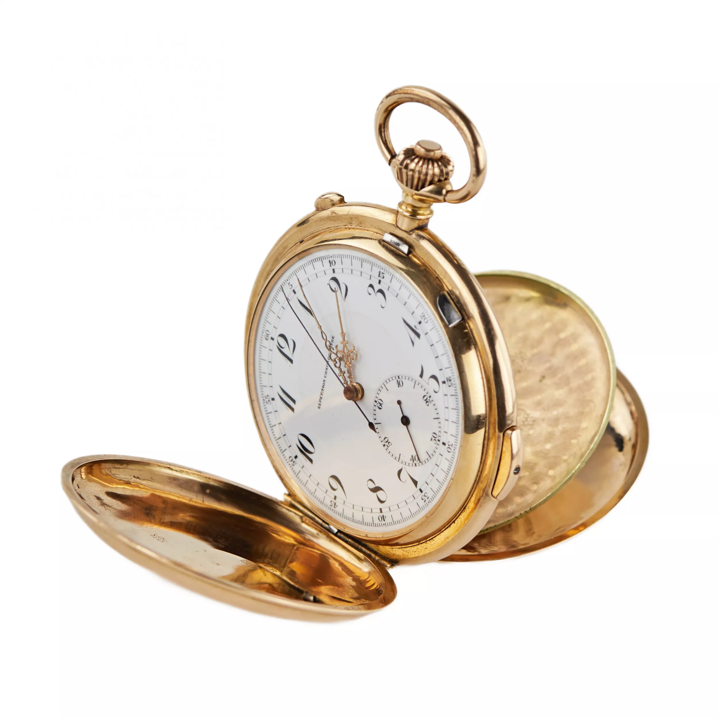 Heures Repetition Quarts Taschenuhr Chronographe 14k Gold Pocket Watch 