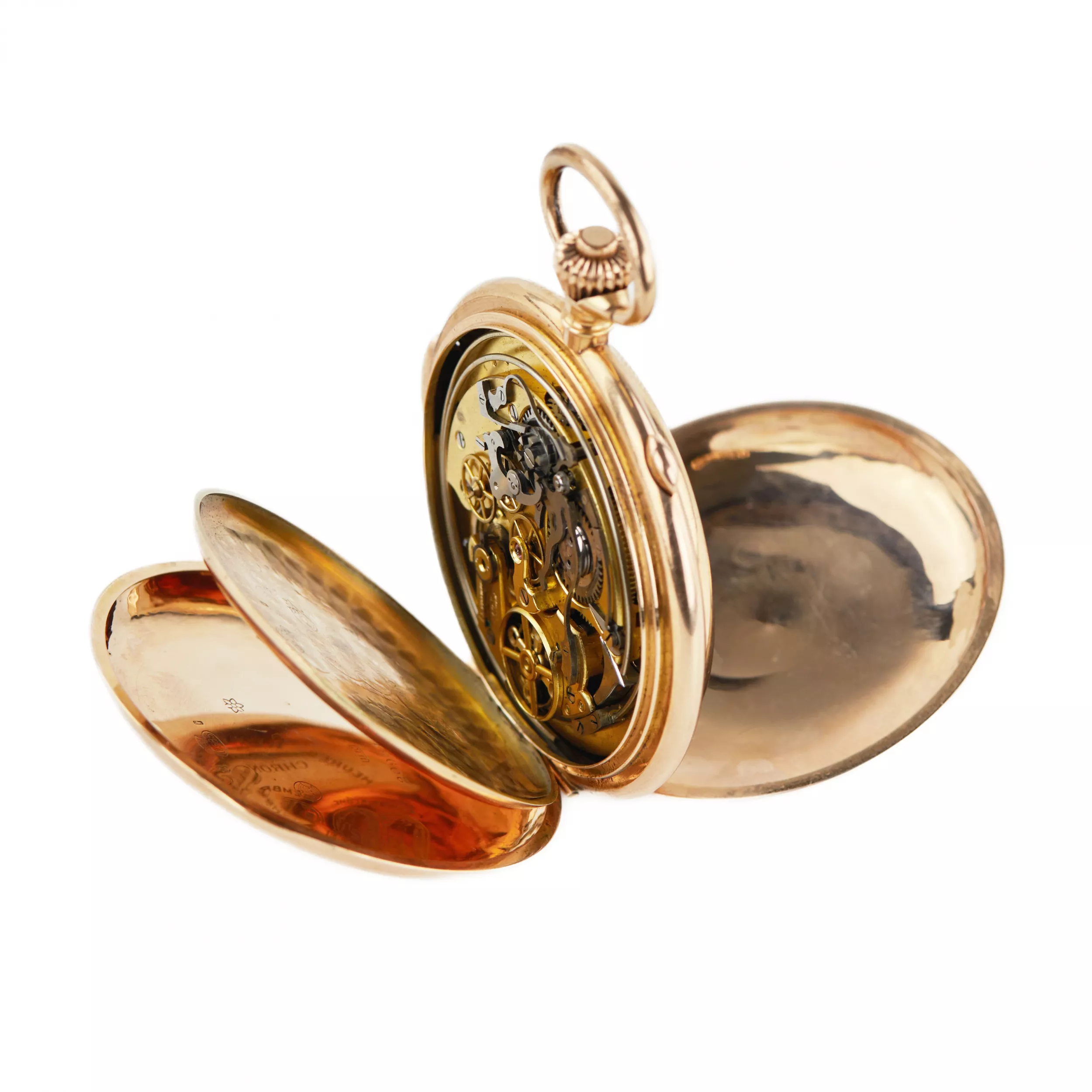 Heures Repetition Quarts Taschenuhr Chronographe 14k Gold Pocket Watch 
