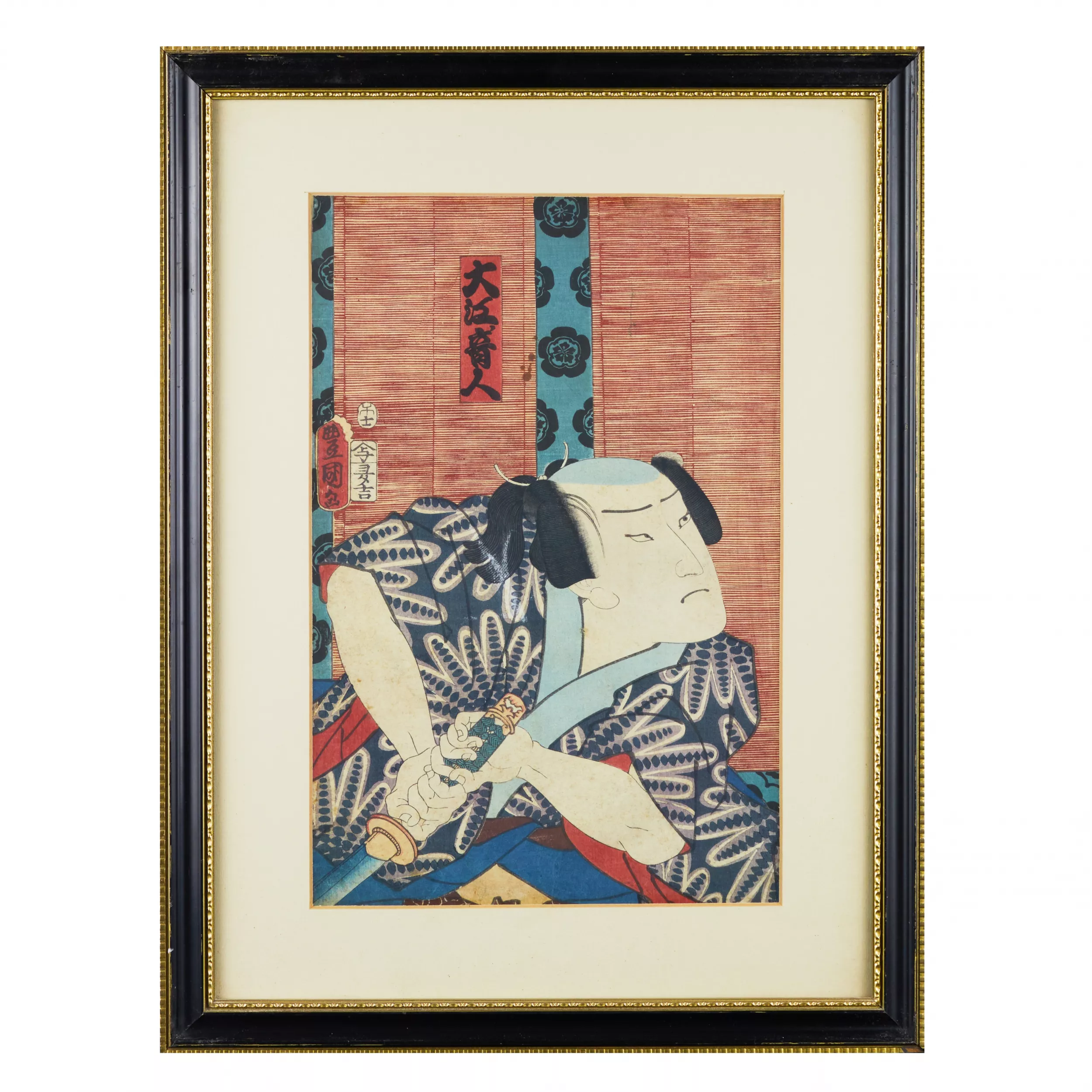 Estampe japonaise (Ukiyo-e) Un acteur jouant un samouraï avec un katana. 1786 - 1865. Periode Edo. Japon 