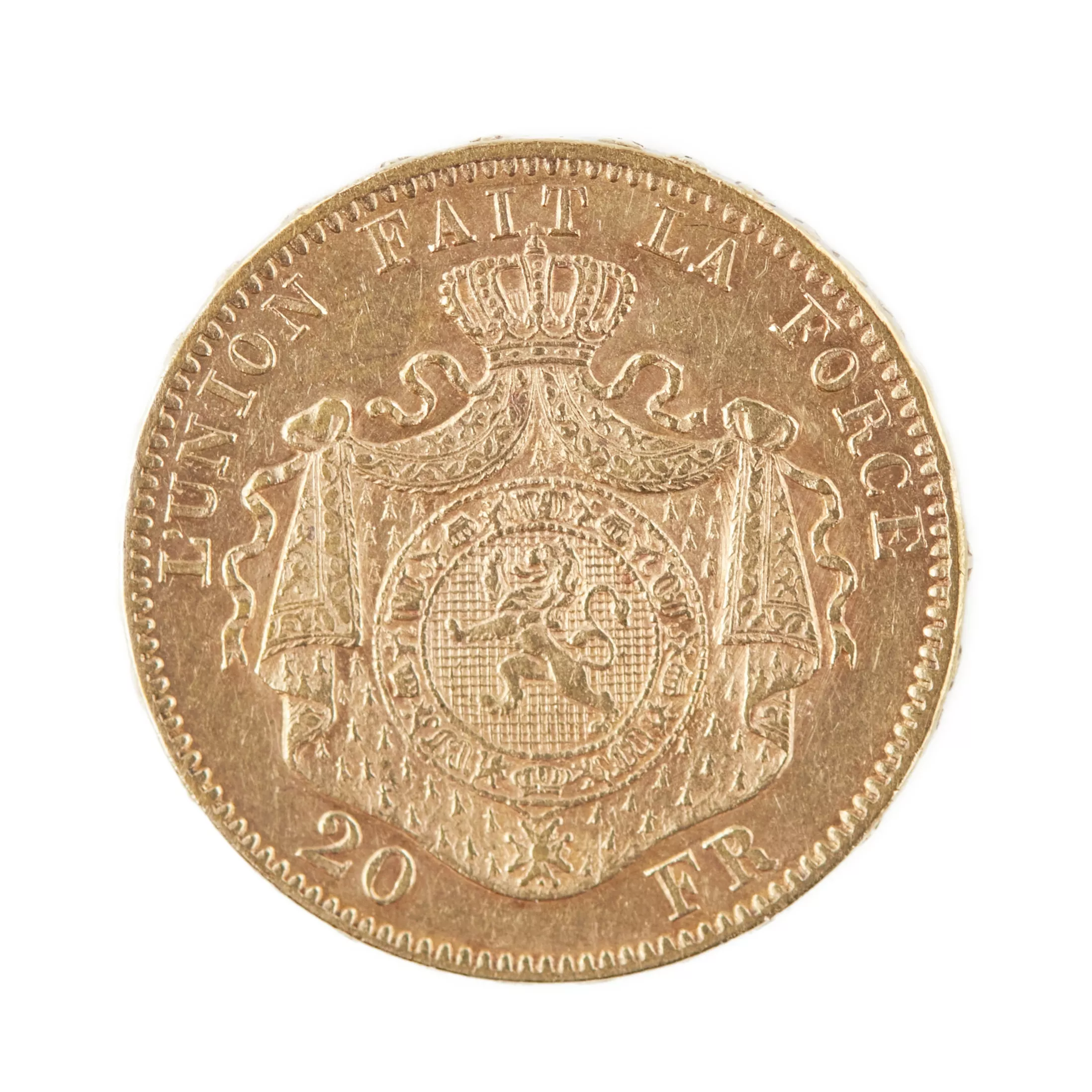 20 francs gold coin Leopold II King of Belgium. 1874