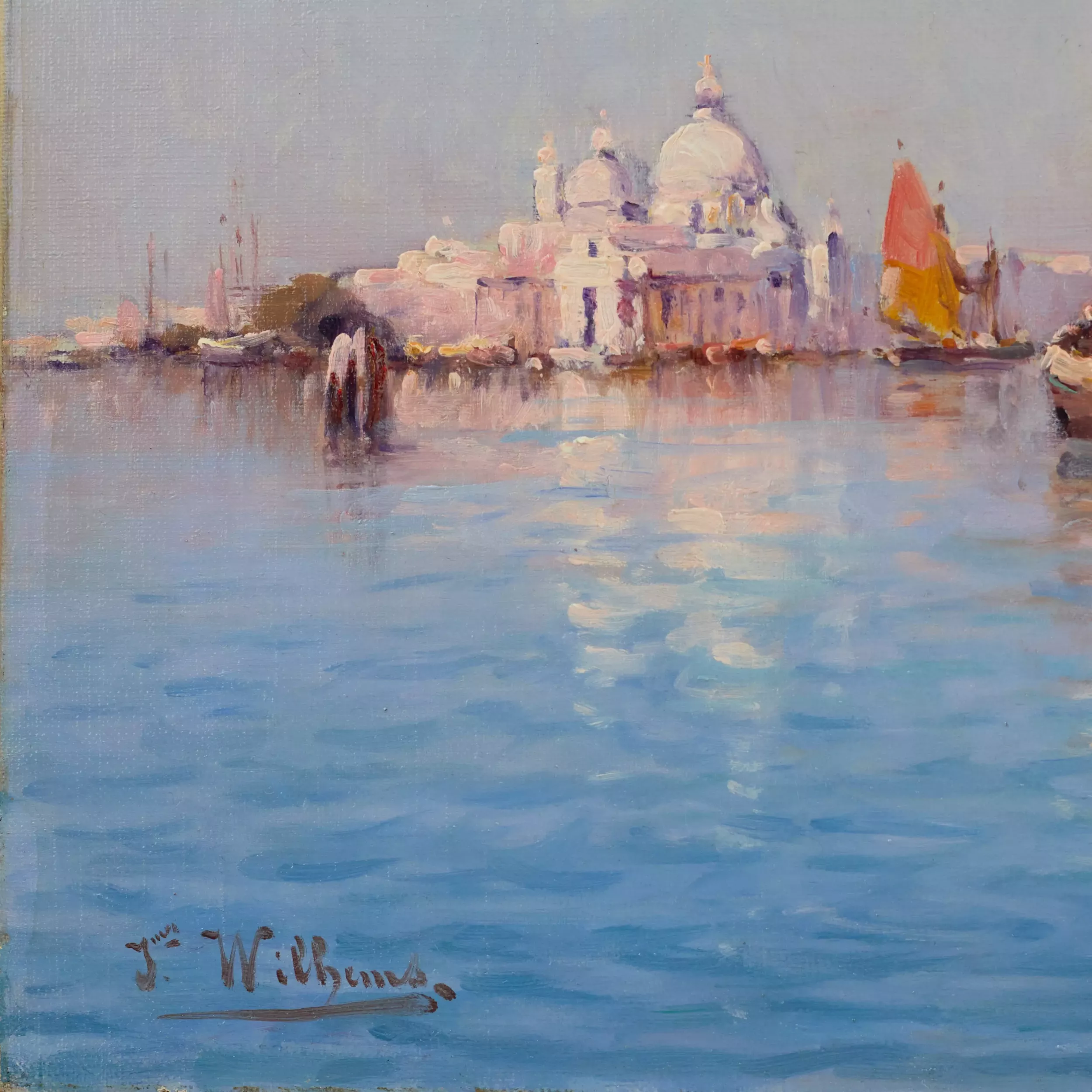 James WILHEMS. Venetian landscape. View of the Doges Palace and Santa Maria de la Salute. Beginning of the 20th century. 