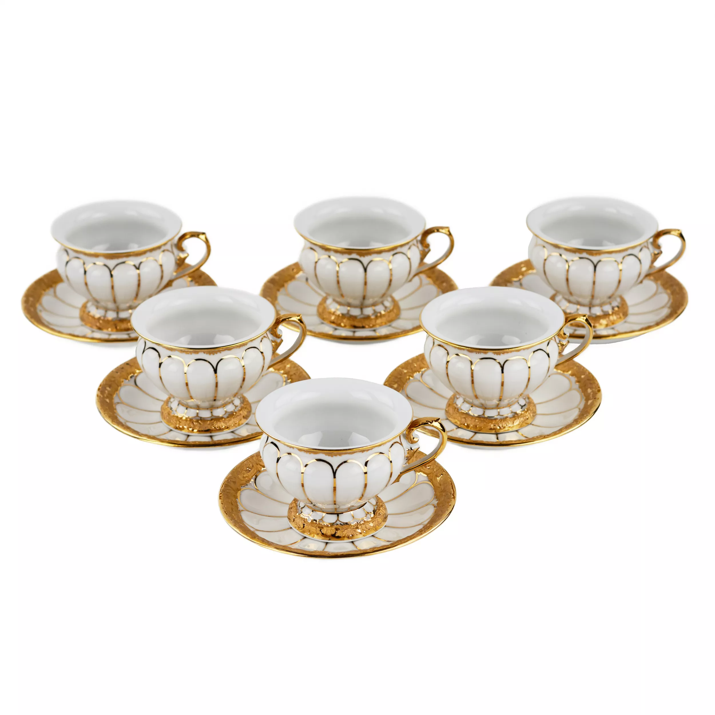Service à cafe moka en porcelaine blanche et doree pour six personnes. Meissen 