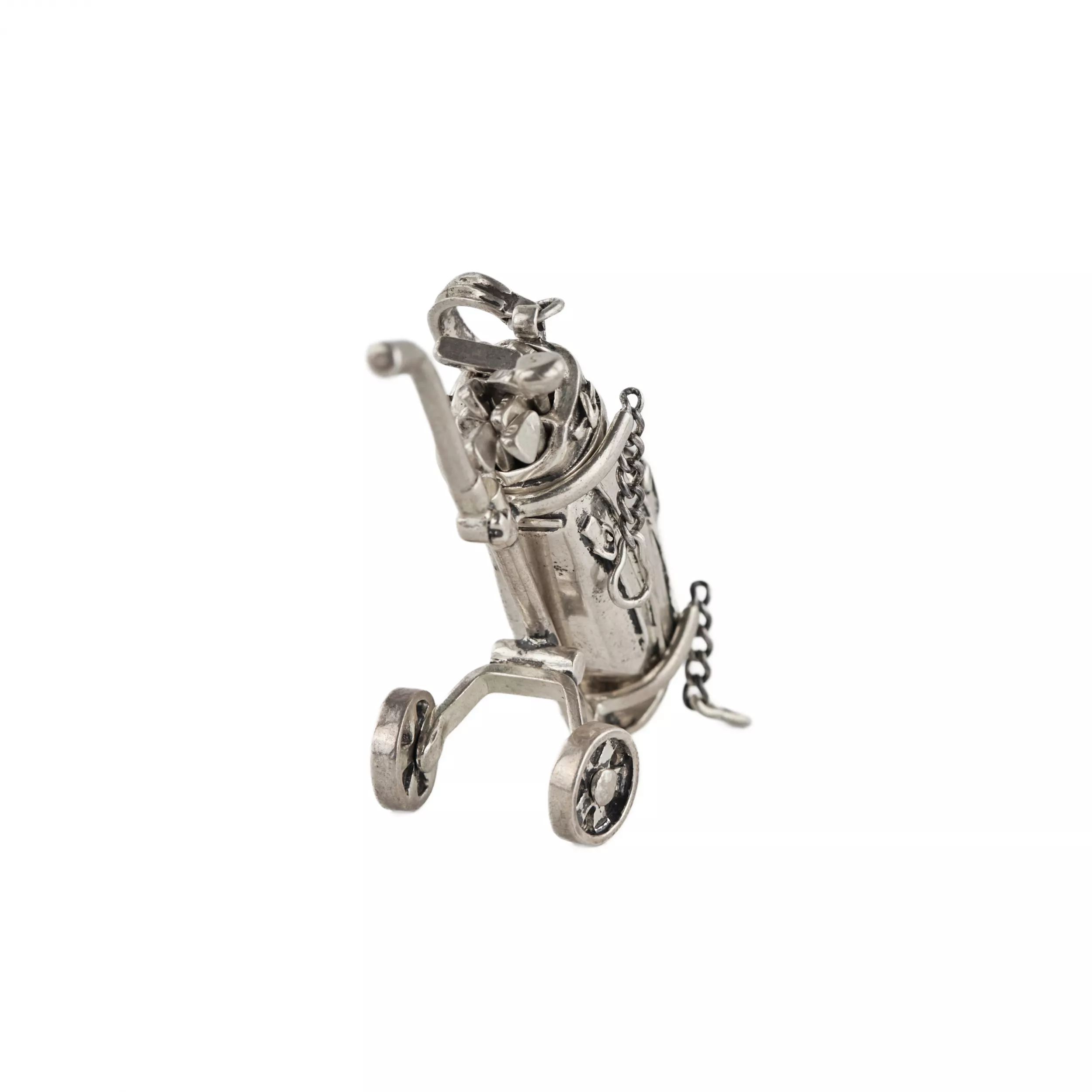 Sac de golf miniature sur chariot à dix clubs, Tiffany & Co., New York. 