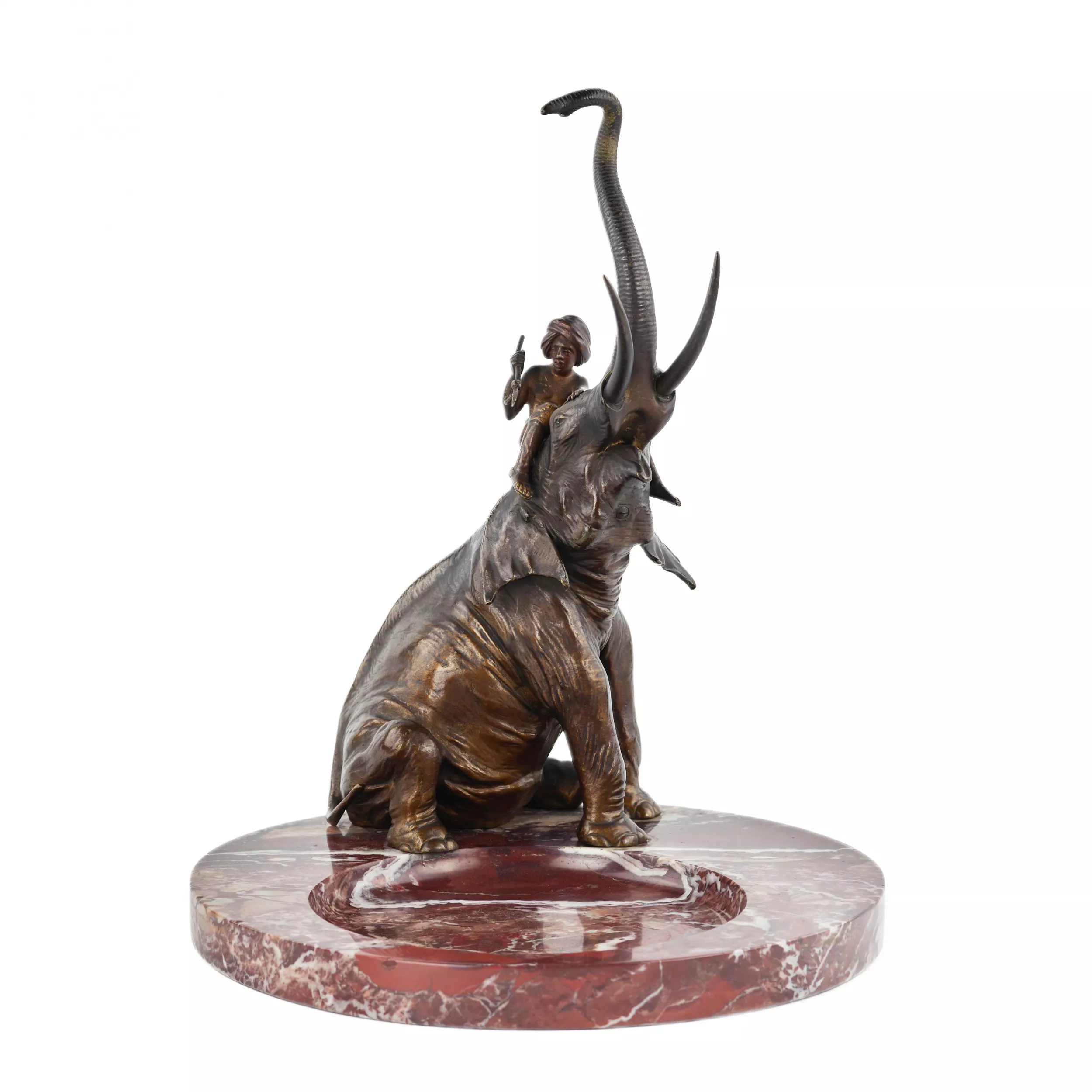 FRANZ BERGMAN. VIDE-POCHE EN BRONZE VIENNOIS À LÉLÉPHANT ET SON CORNAC. VIENNE, ANNÉES 1920 - 1930