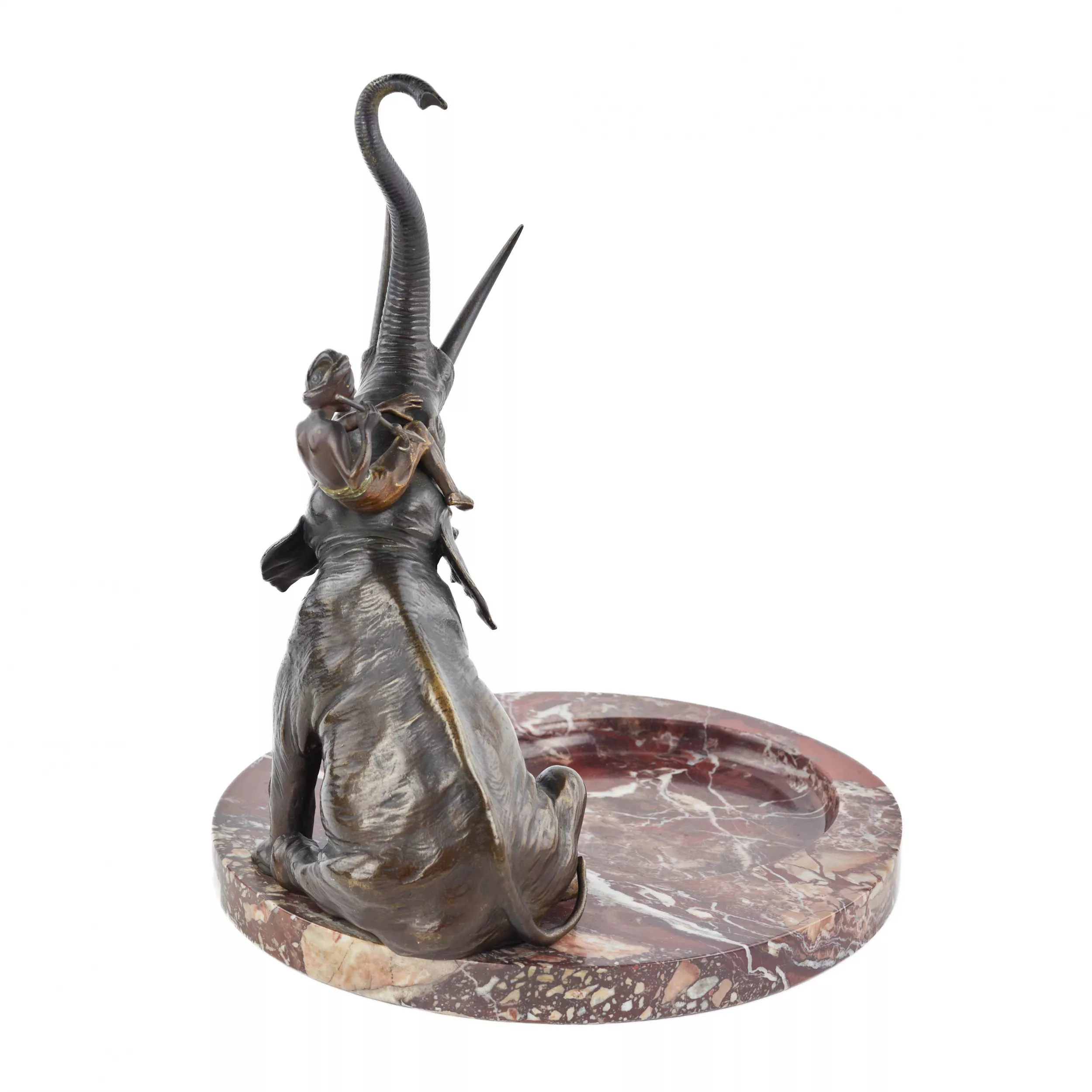 FRANZ BERGMAN. VIDE-POCHE EN BRONZE VIENNOIS À LÉLÉPHANT ET SON CORNAC. VIENNE, ANNÉES 1920 - 1930
