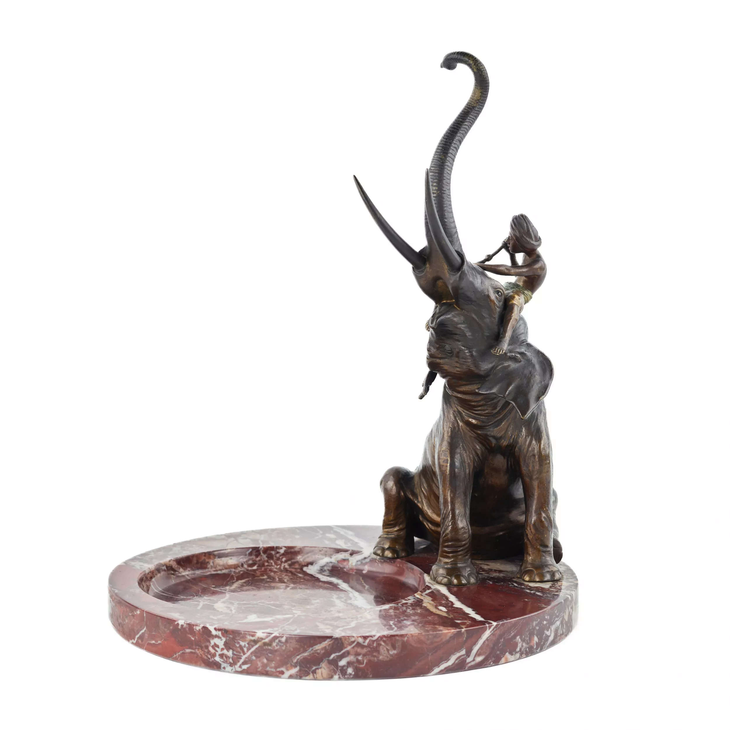 FRANZ BERGMAN. VIDE-POCHE EN BRONZE VIENNOIS À LÉLÉPHANT ET SON CORNAC. VIENNE, ANNÉES 1920 - 1930