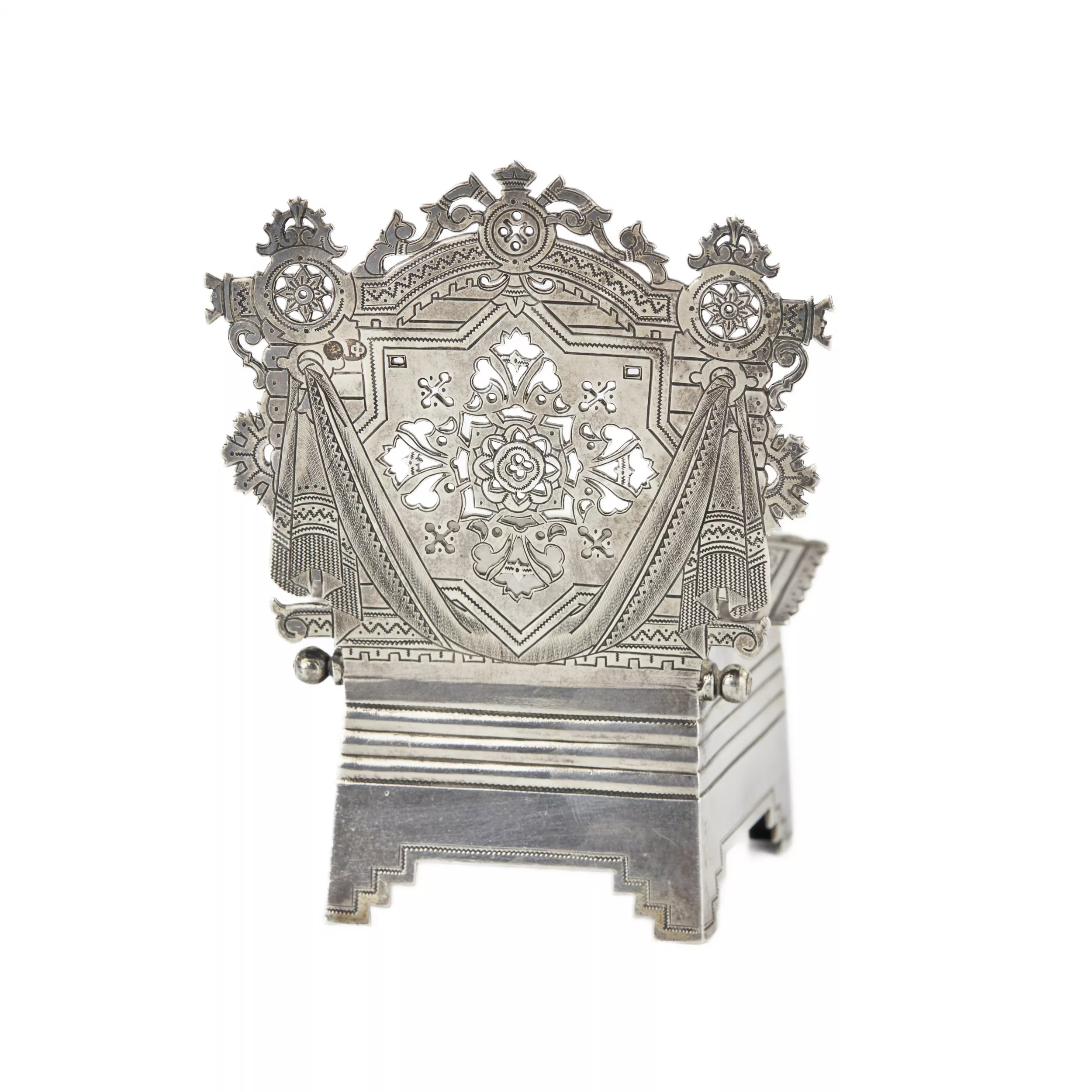 Russian silver salt cellar-throne in the neo-Russian style from the workshop of A. FULDA. Moscow 1895. 