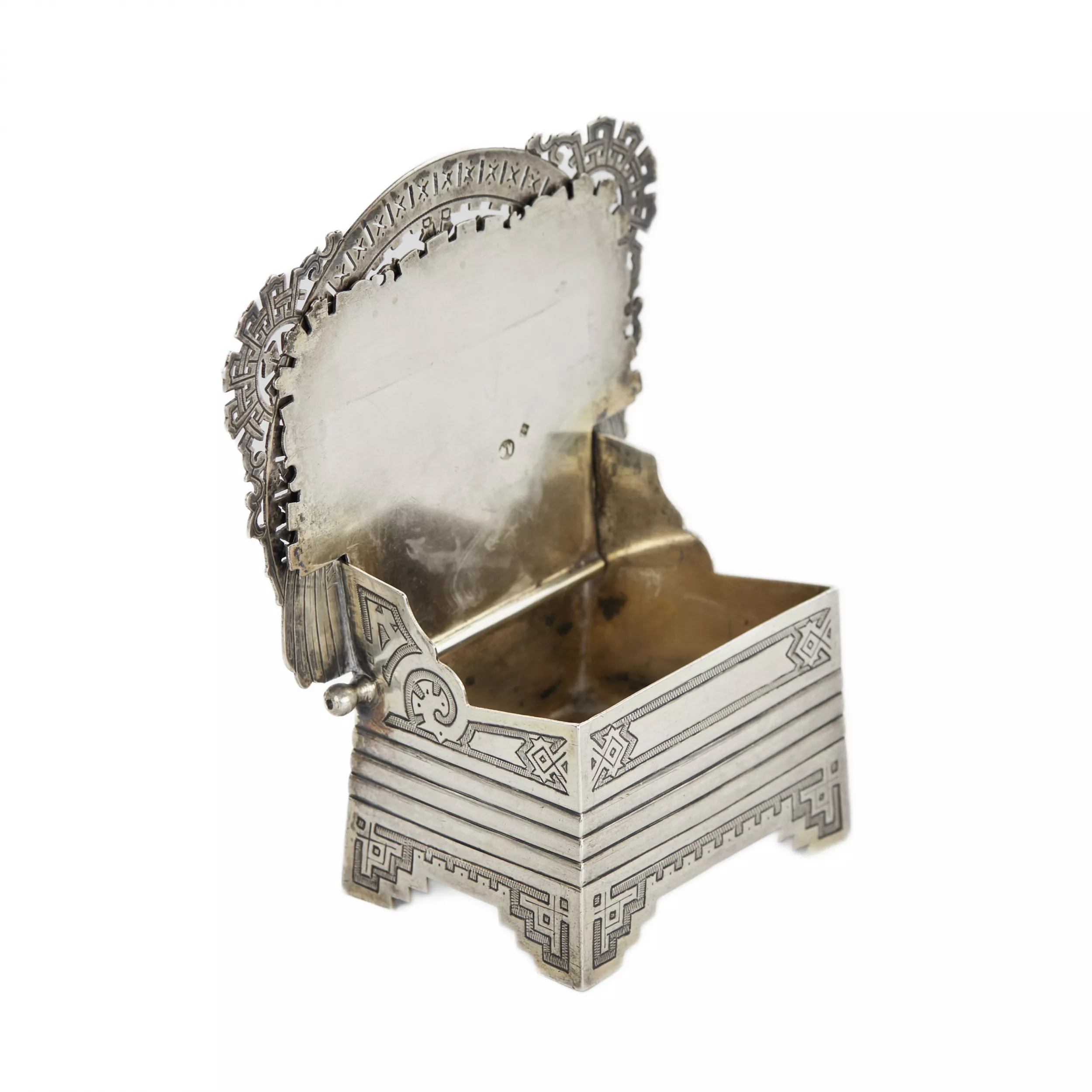 Russian silver salt cellar-throne in the neo-Russian style from the workshop of A. FULDA. Moscow 1881.