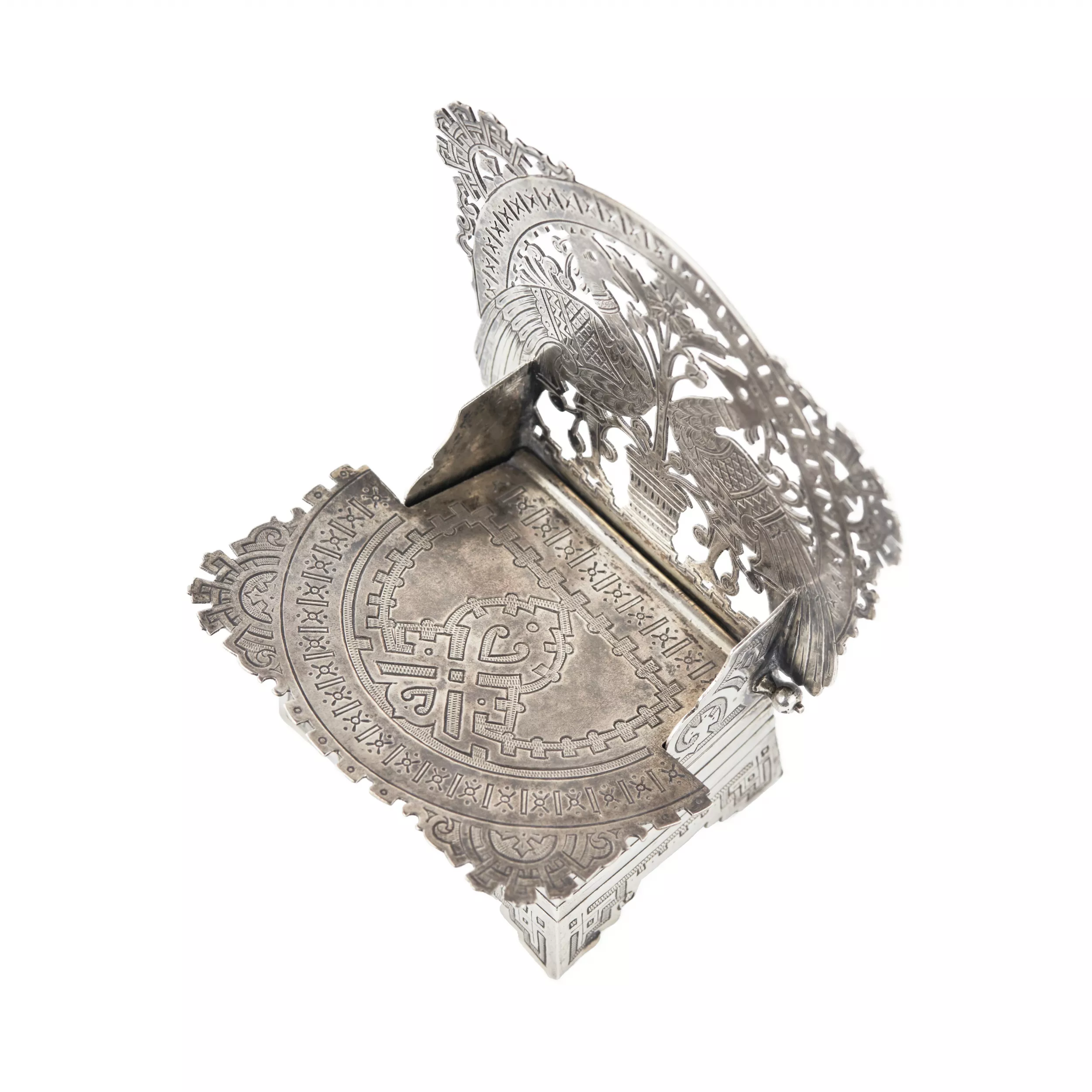 Russian silver salt cellar-throne in the neo-Russian style from the workshop of A. FULDA. Moscow 1881.