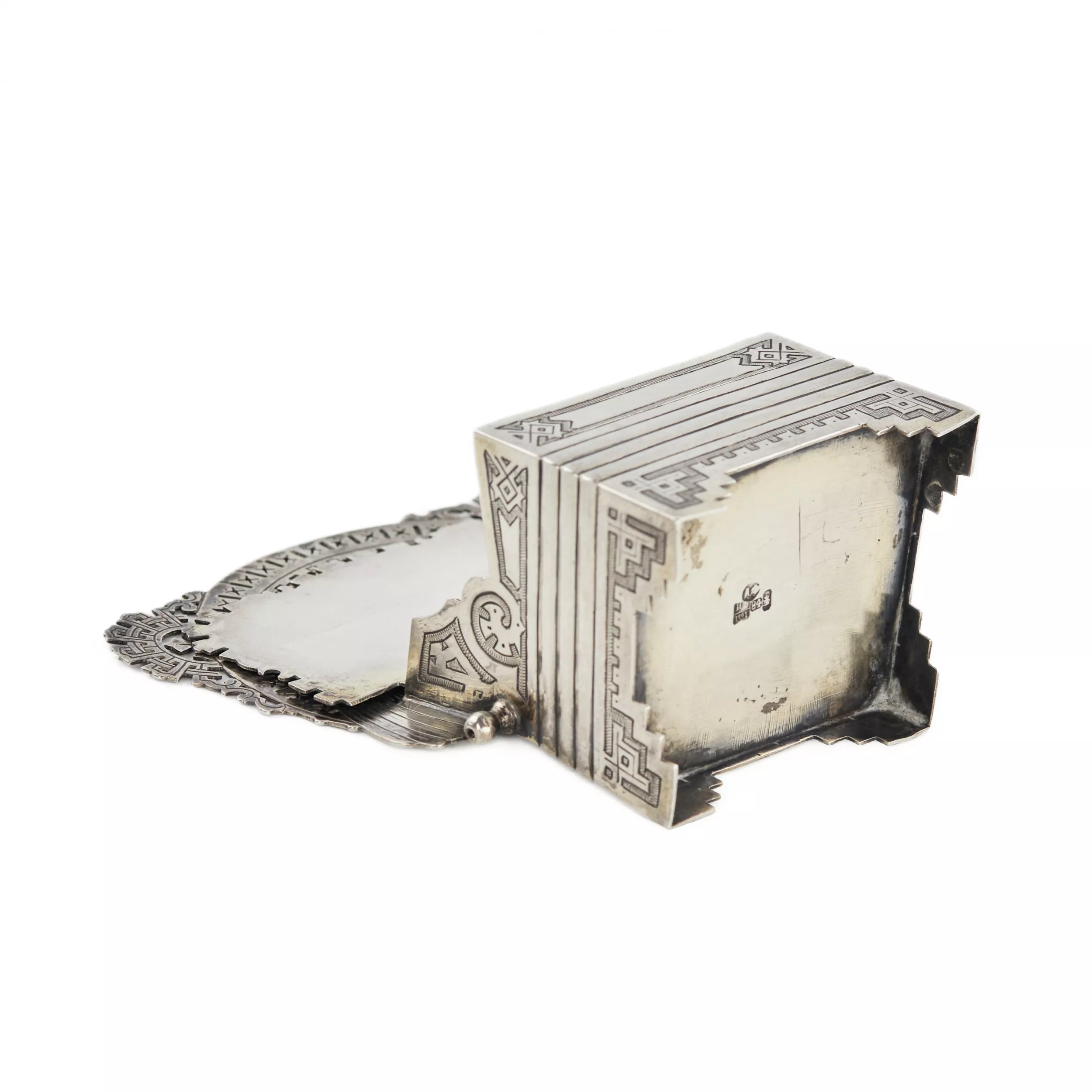 Russian silver salt cellar-throne in the neo-Russian style from the workshop of A. FULDA. Moscow 1881.