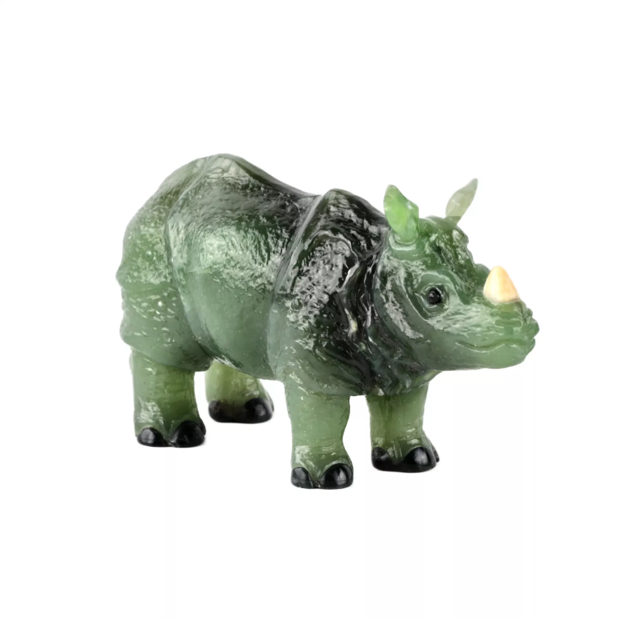 RHINOCÉROS EN NÉPHRITE. DANS LESPRIT DE FABERGÉ. XXe SIÈCLE
