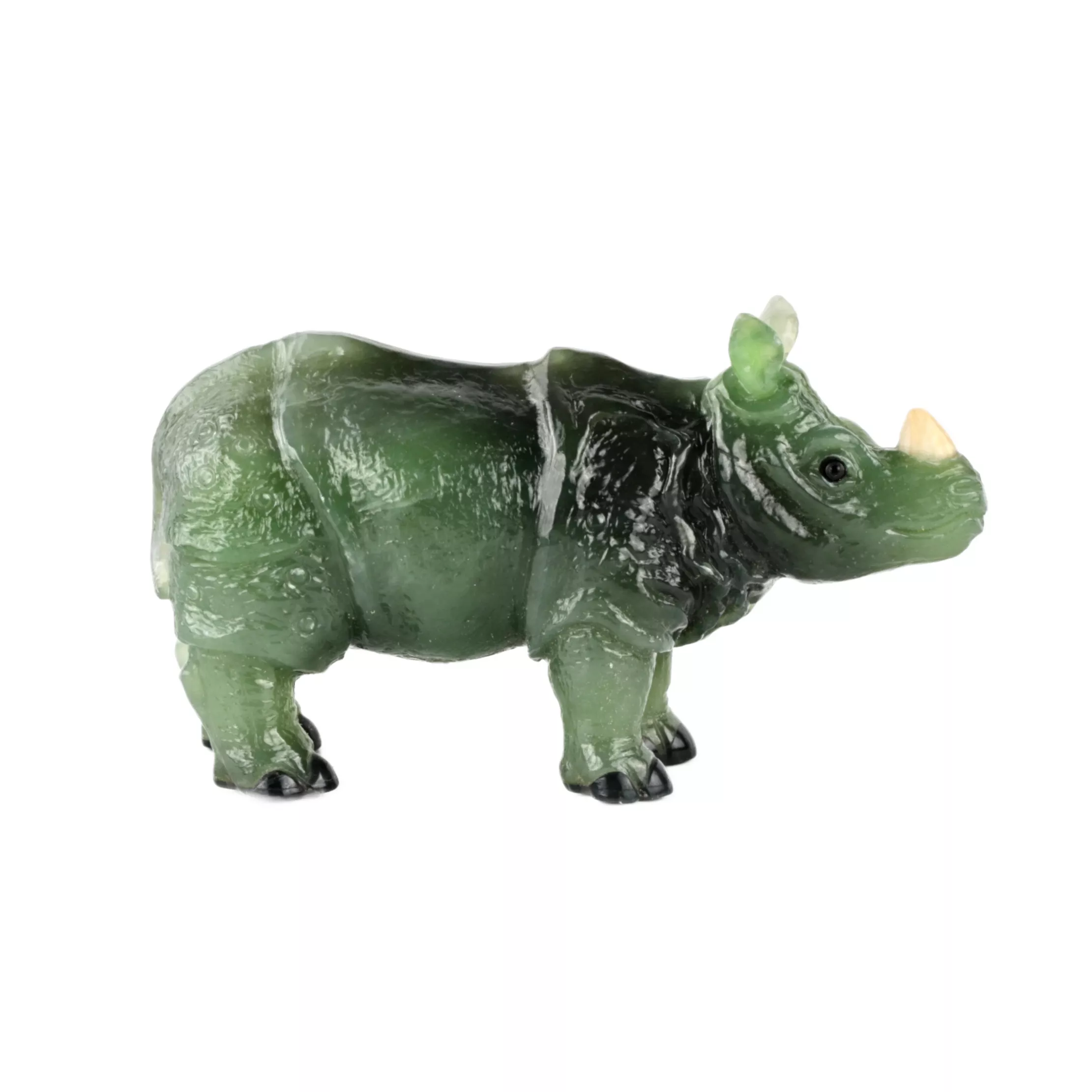 RHINOCÉROS EN NÉPHRITE. DANS LESPRIT DE FABERGÉ. XXe SIÈCLE