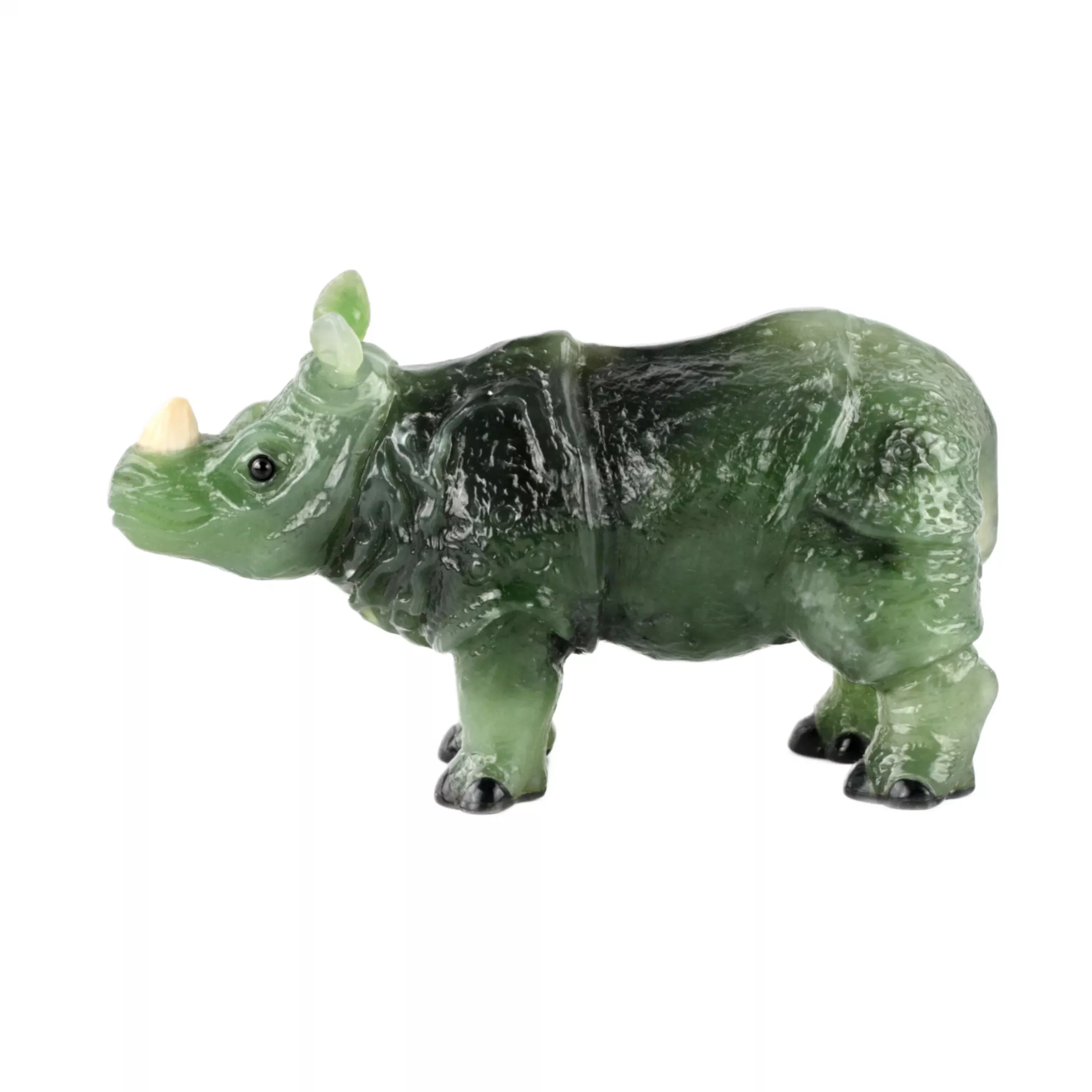 RHINOCÉROS EN NÉPHRITE. DANS LESPRIT DE FABERGÉ. XXe SIÈCLE