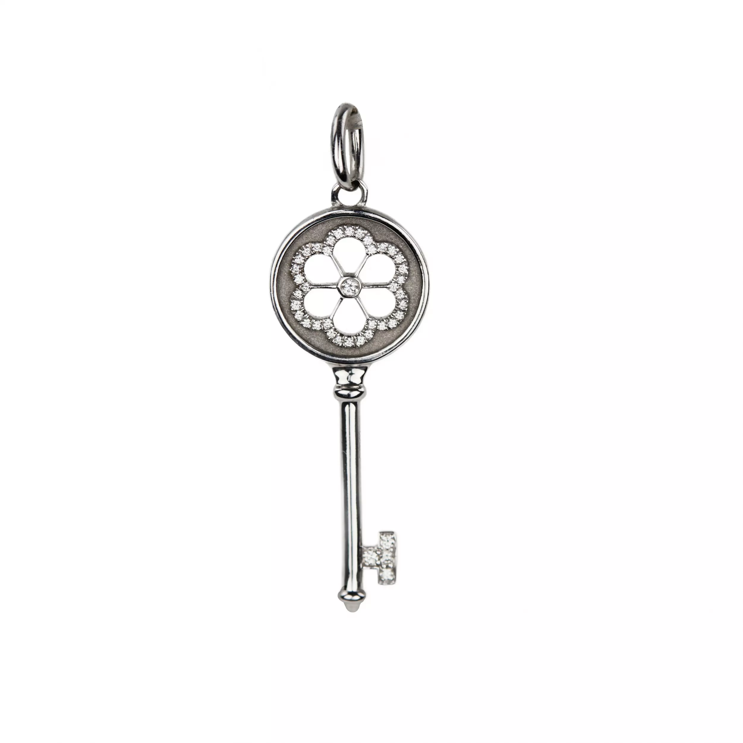 PENDENTIF TIFFANY cle en or blanc 18 carats avec diamant