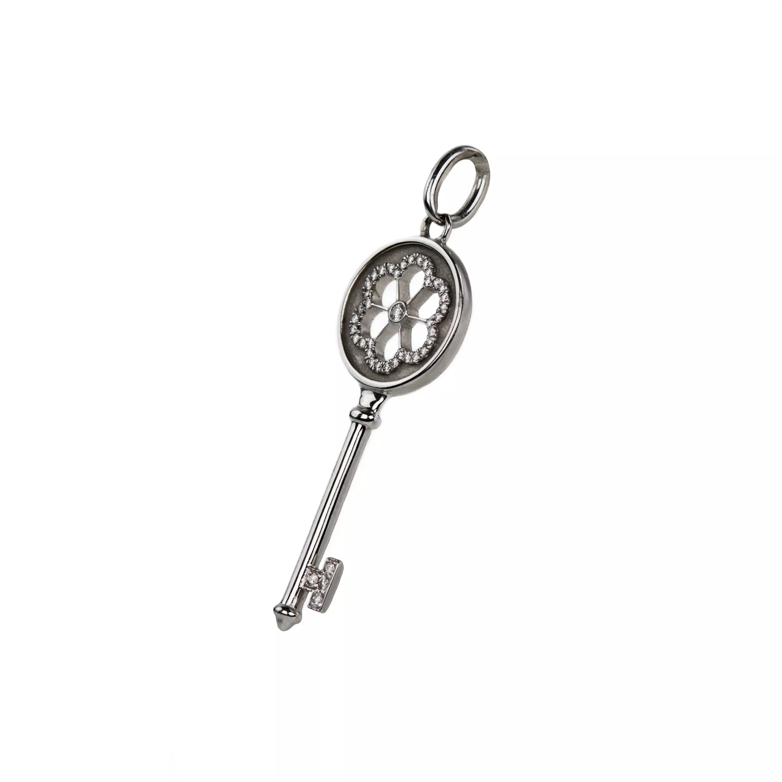 PENDENTIF TIFFANY cle en or blanc 18 carats avec diamant