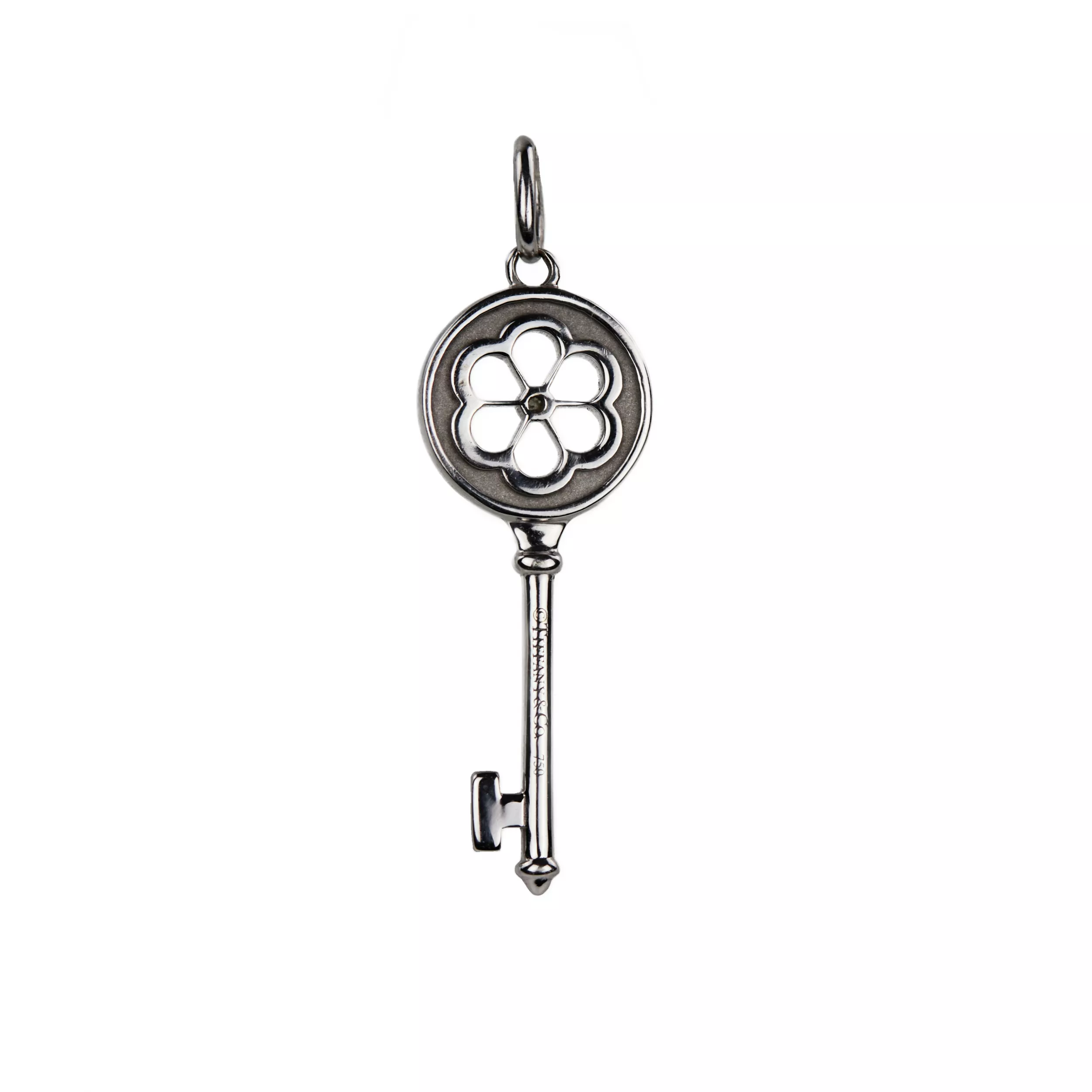 PENDENTIF TIFFANY cle en or blanc 18 carats avec diamant
