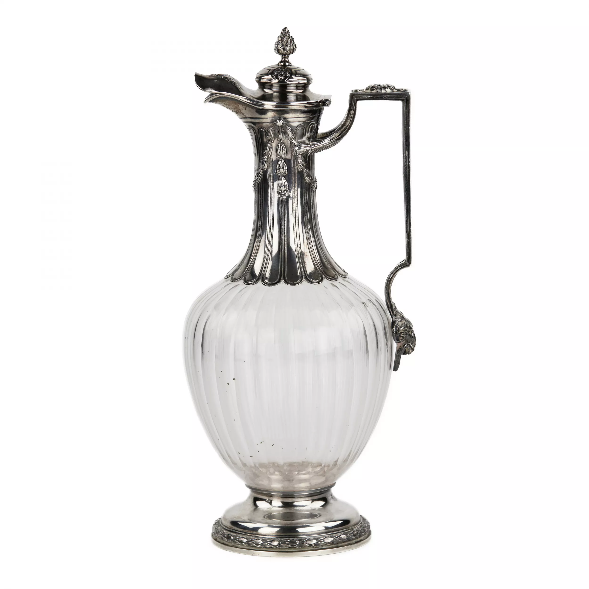 Andre Aukok. Majestueuse et noble cruche à vin en verre cannele en argent d`epoque Napoleon III. Andre Aukok 