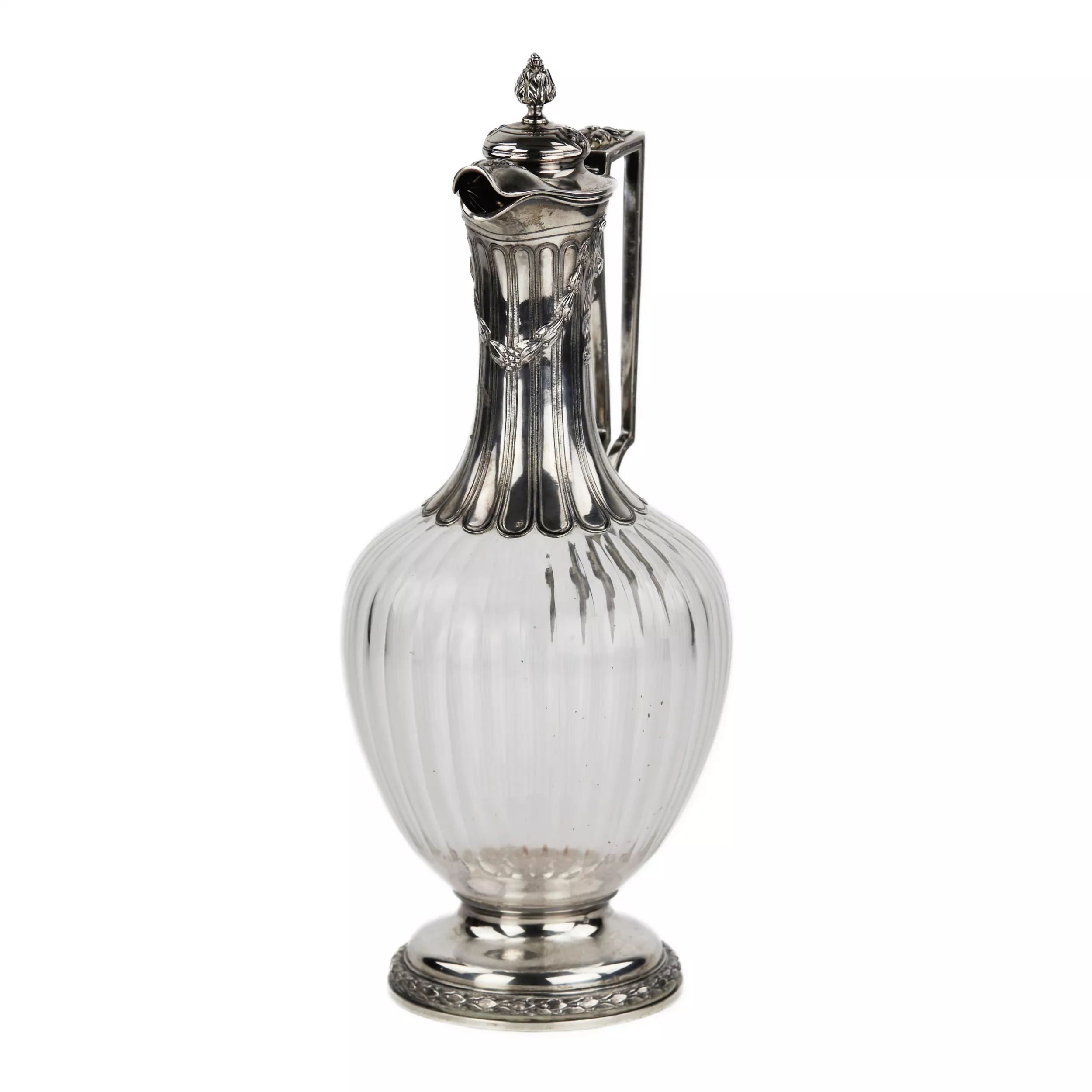 Andre Aukok. Majestueuse et noble cruche à vin en verre cannele en argent d`epoque Napoleon III. Andre Aukok 