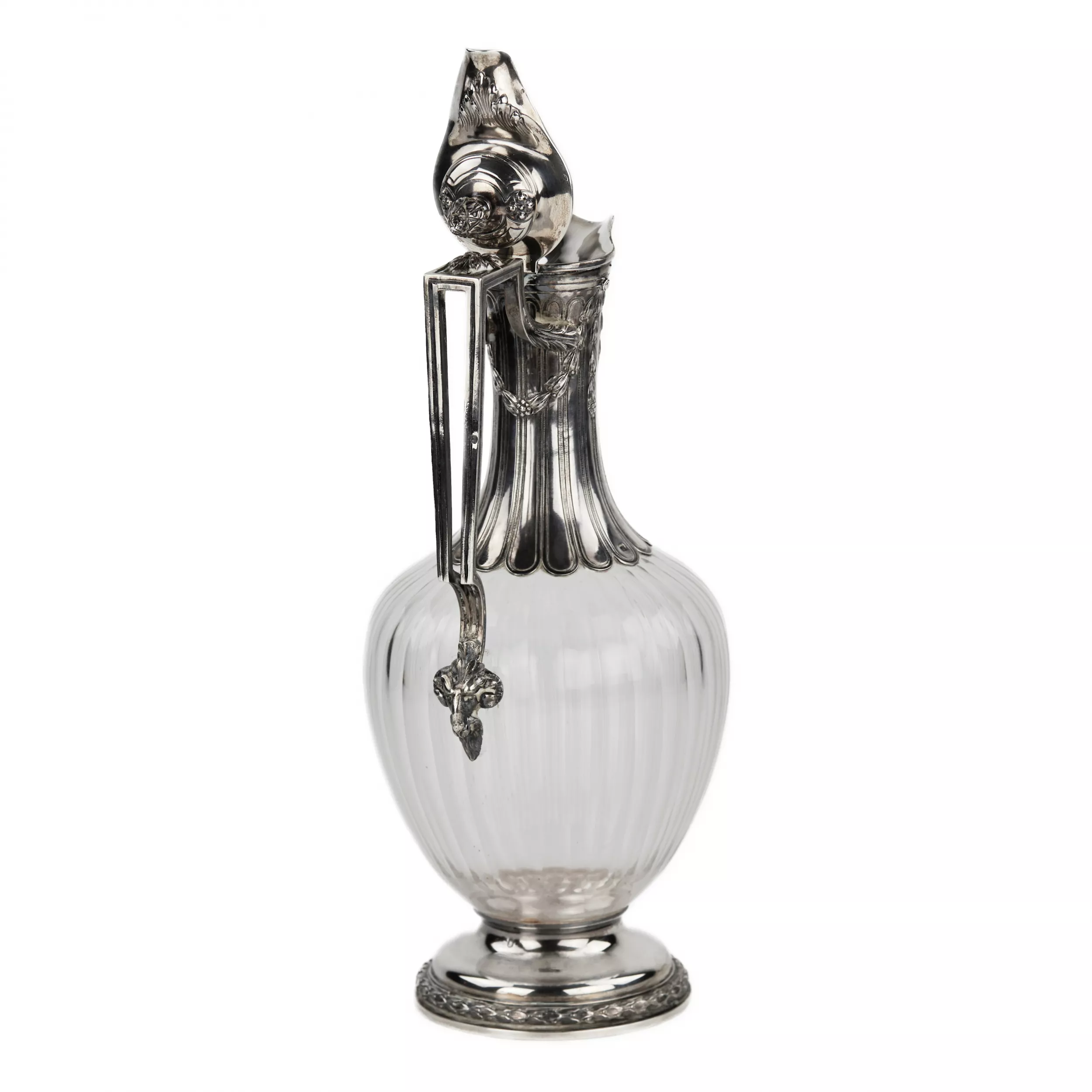 Andre Aukok. Majestueuse et noble cruche à vin en verre cannele en argent d`epoque Napoleon III. Andre Aukok 