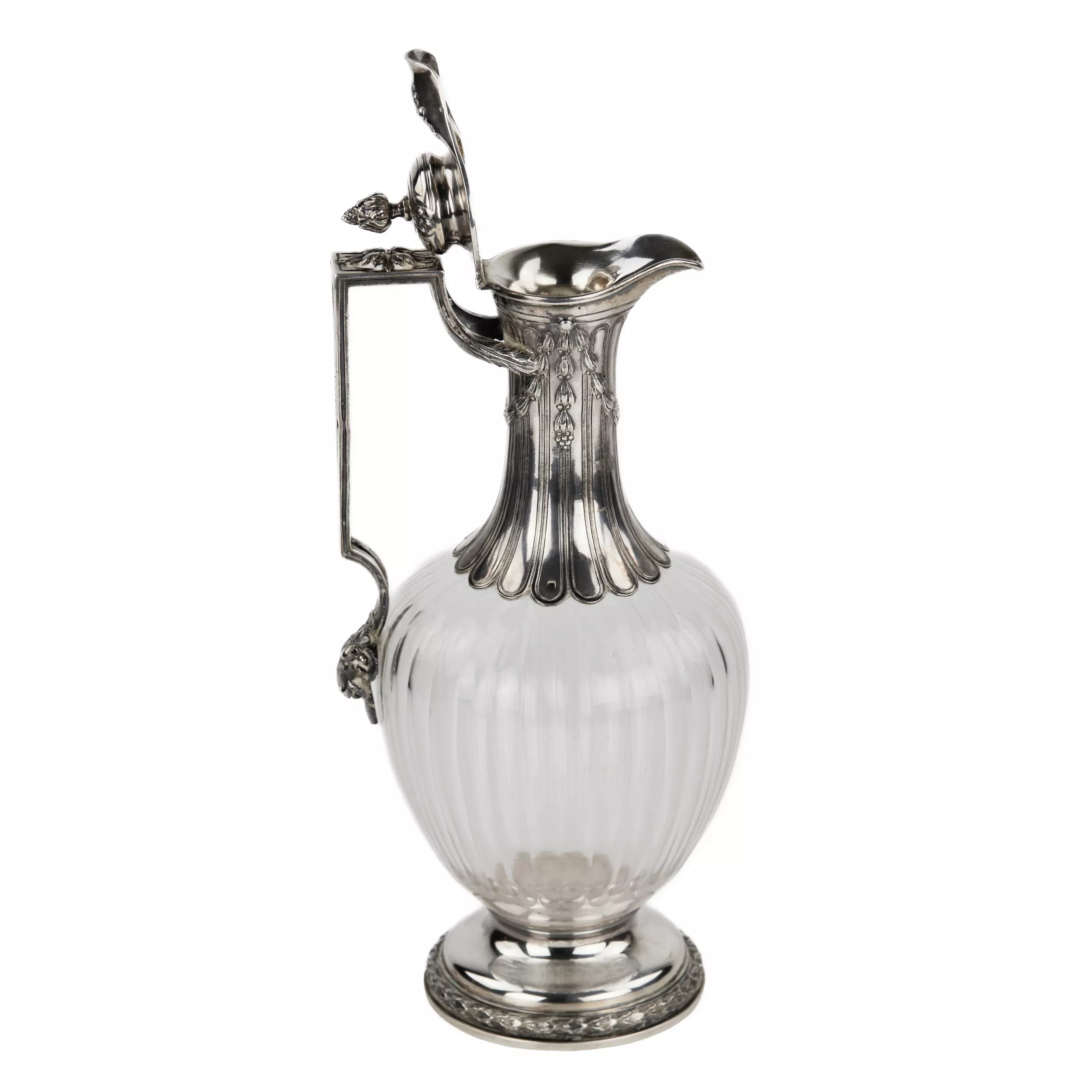 Andre Aukok. Majestueuse et noble cruche à vin en verre cannele en argent d`epoque Napoleon III. Andre Aukok 