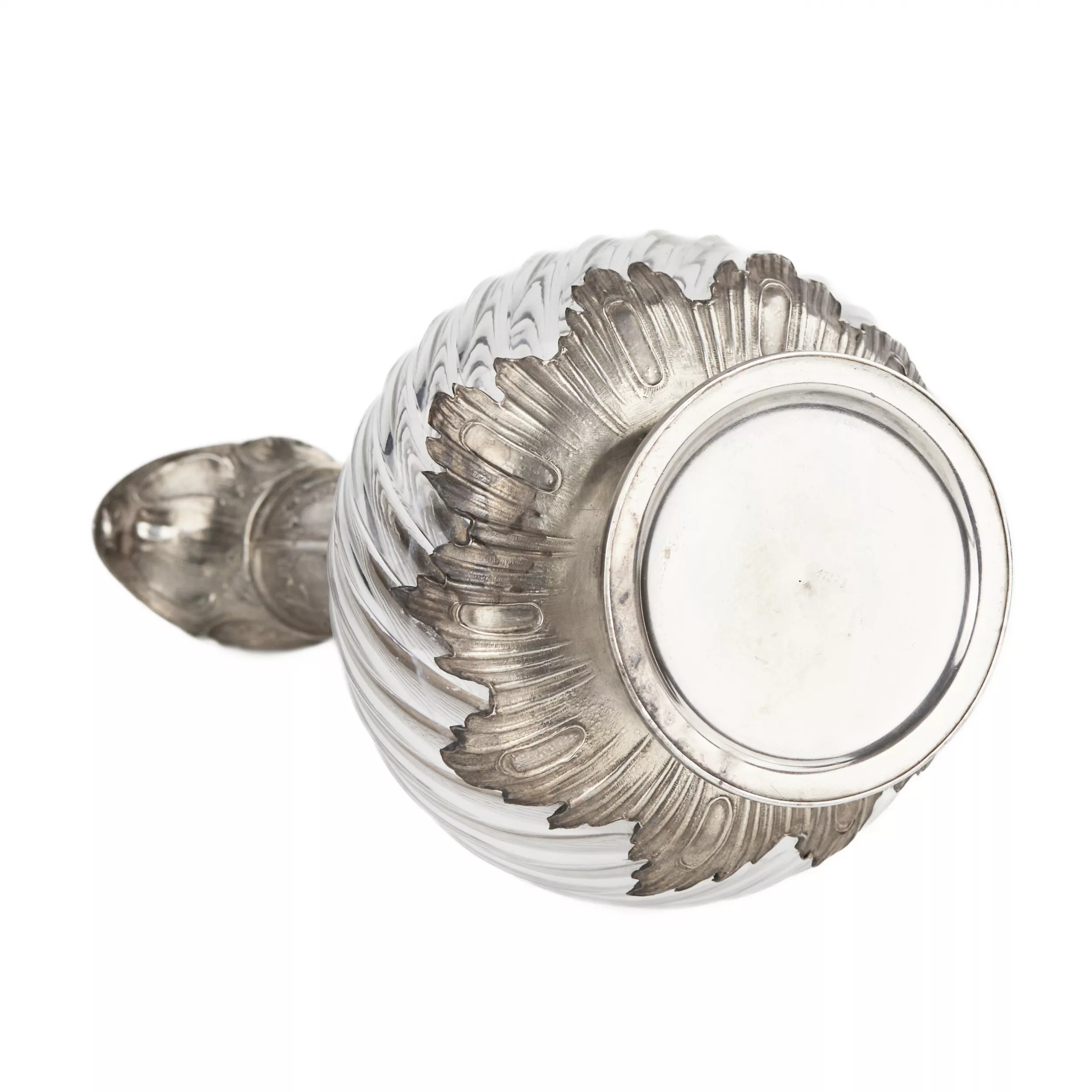 French fluted glass wine jug in silver in the style of Louis XV, late 19th century.