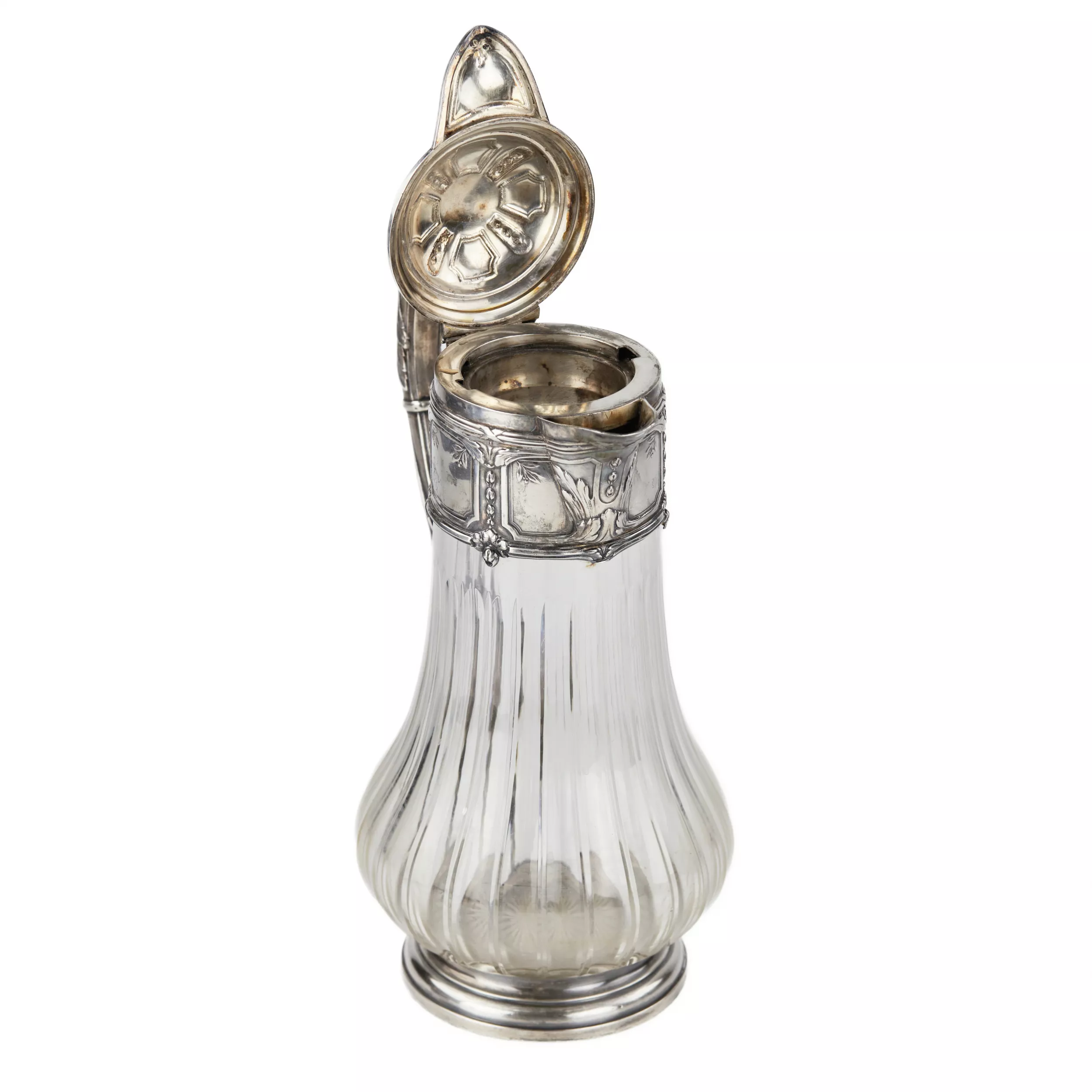 Cruche en verre français pour une tasse ou de l`eau en argent. Fin du 19ème siècle. 