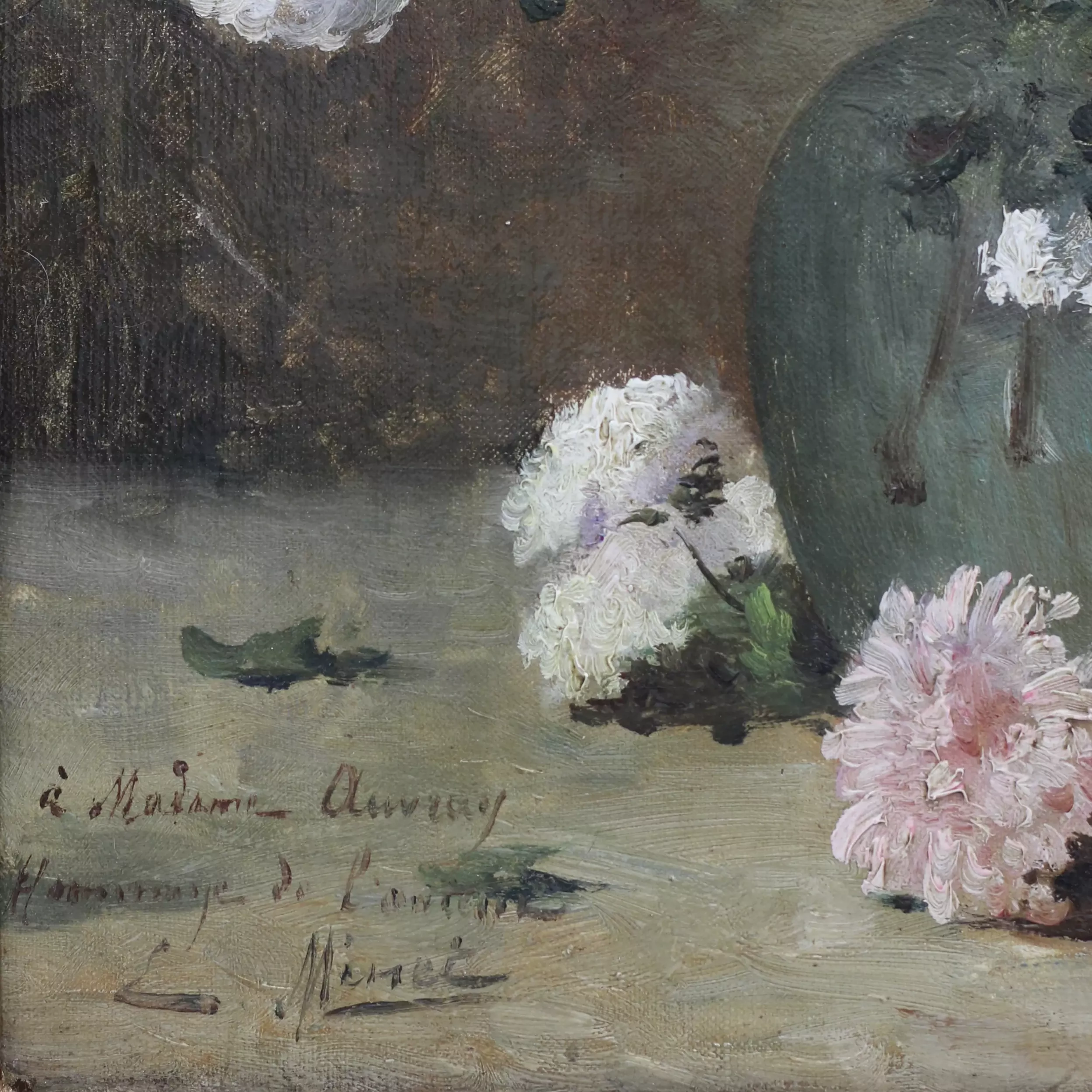E. L. Minet. Астры. Нежный французский натюрморт 1890 года с тенью осенней грусти и посвящением. 