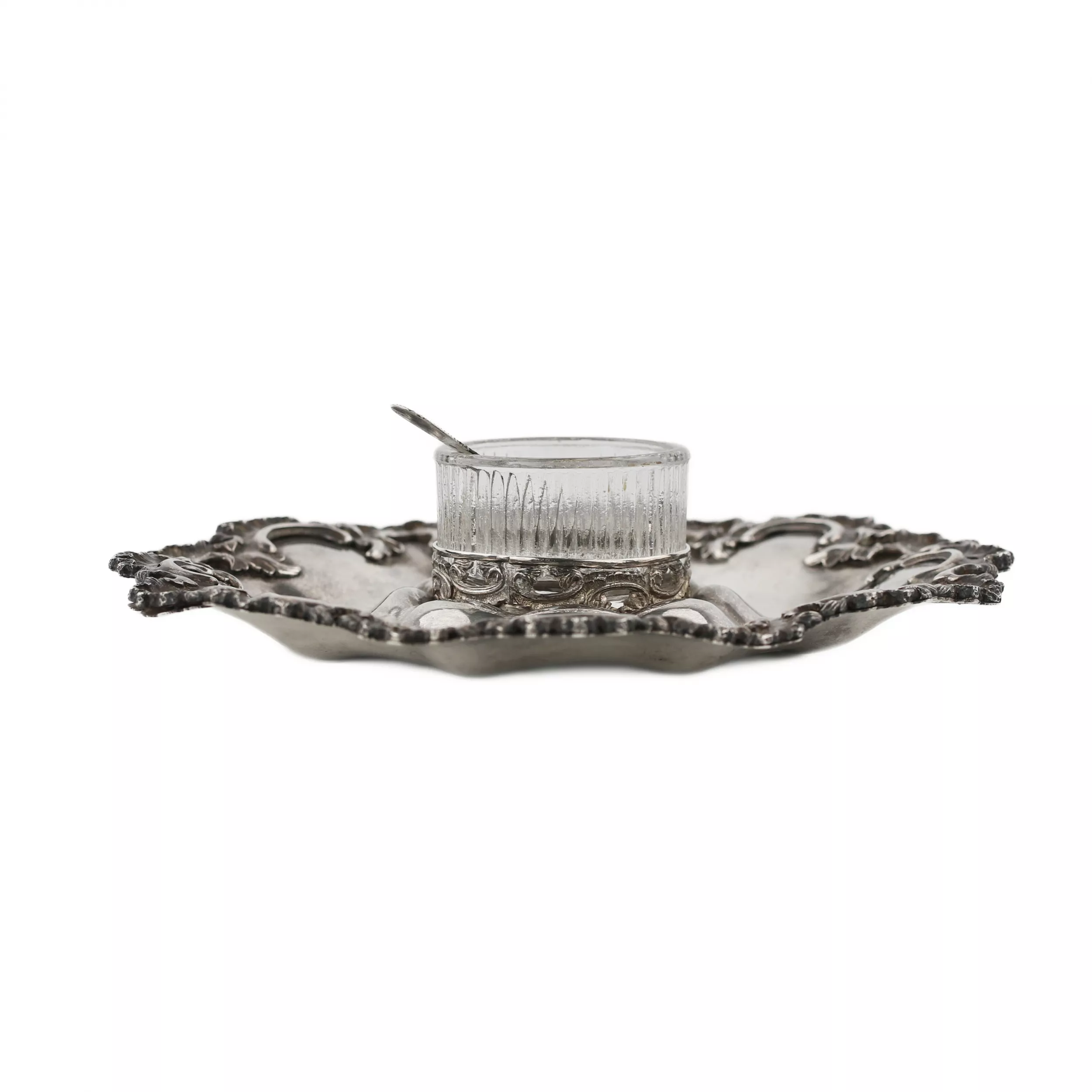 Bol à caviar russe en argent avec plateau en verre et cuillère en argent. 1843.