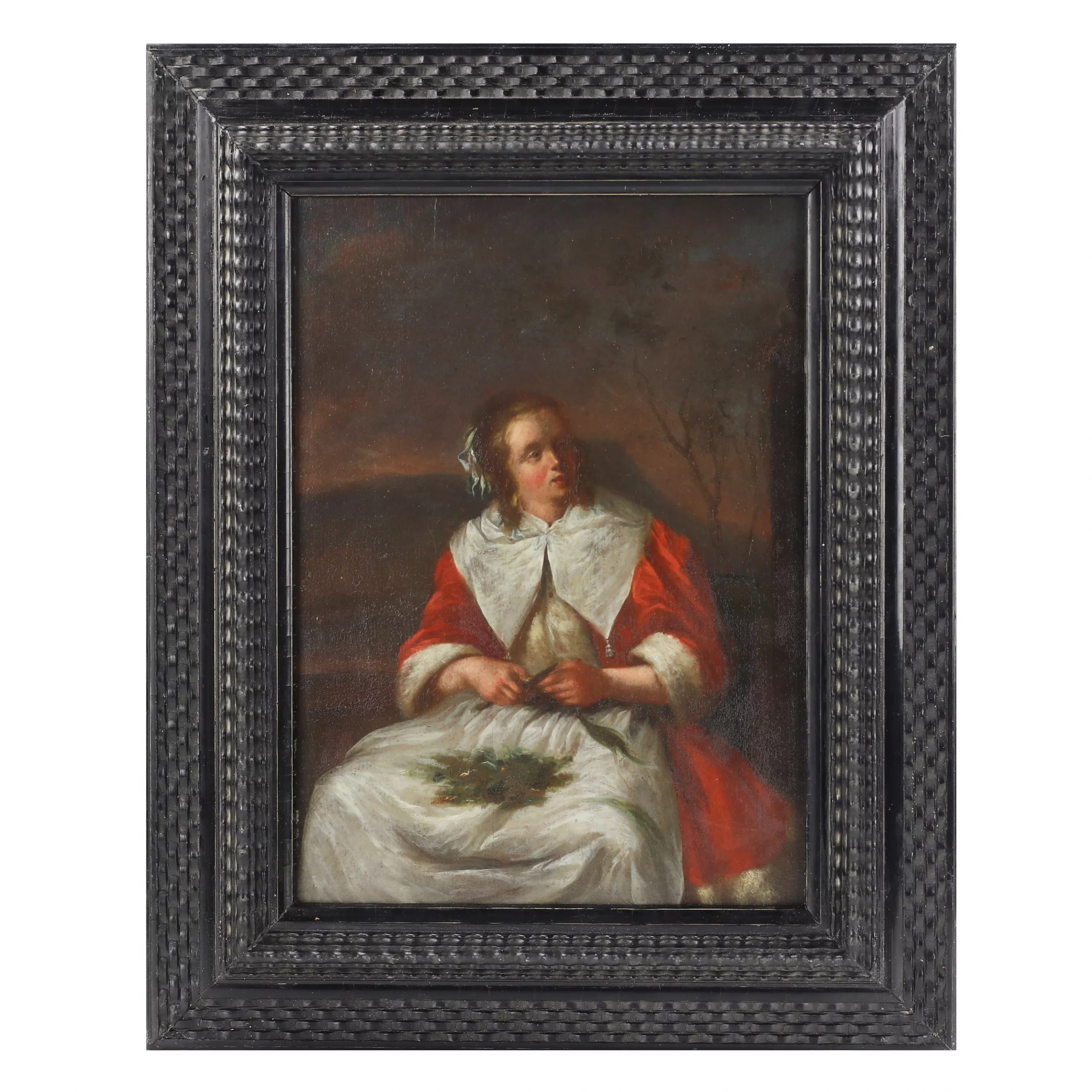 Scène de genre - Femme cuisinant des legumes. Suiveur de GABRIEL METSU (1629-1667). 