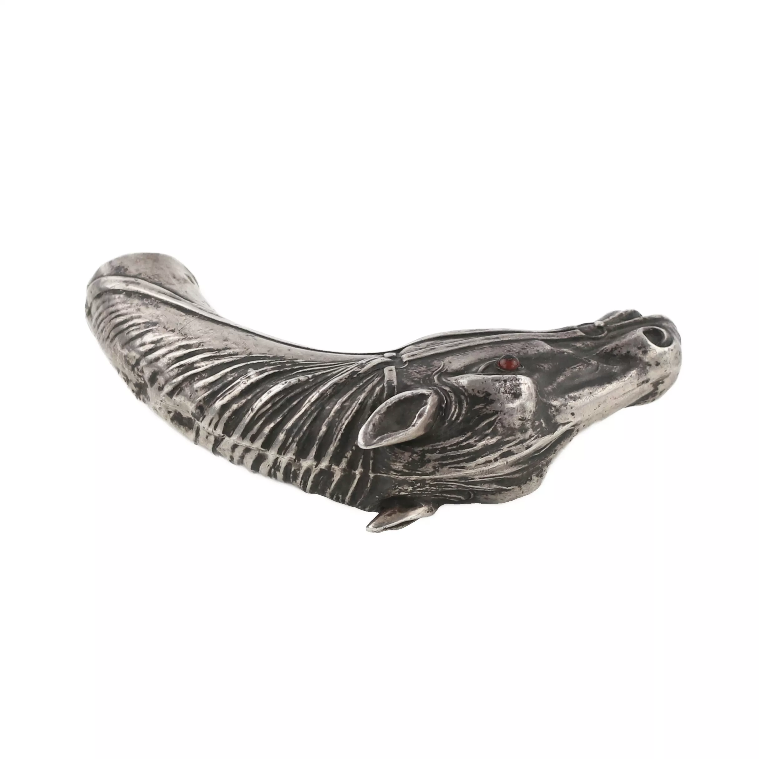 Russian, silver cane knob in the shape of a horse`s head. St. Petersburg 1908-1917 