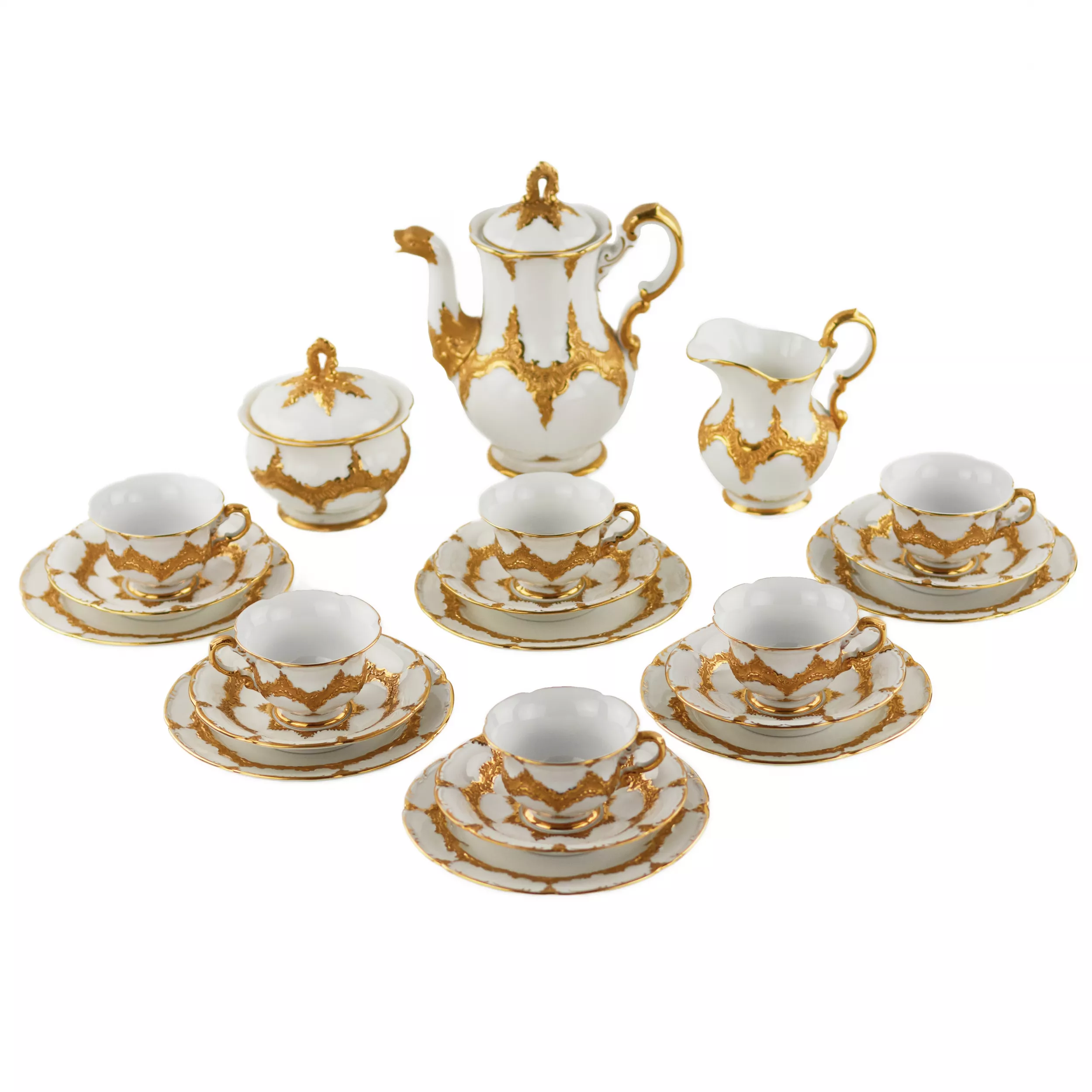 LUXURIOUS MOCHA COFFEE SERVICE FOR SIX PERSONS. MEISSEN. 20TH CENTURY