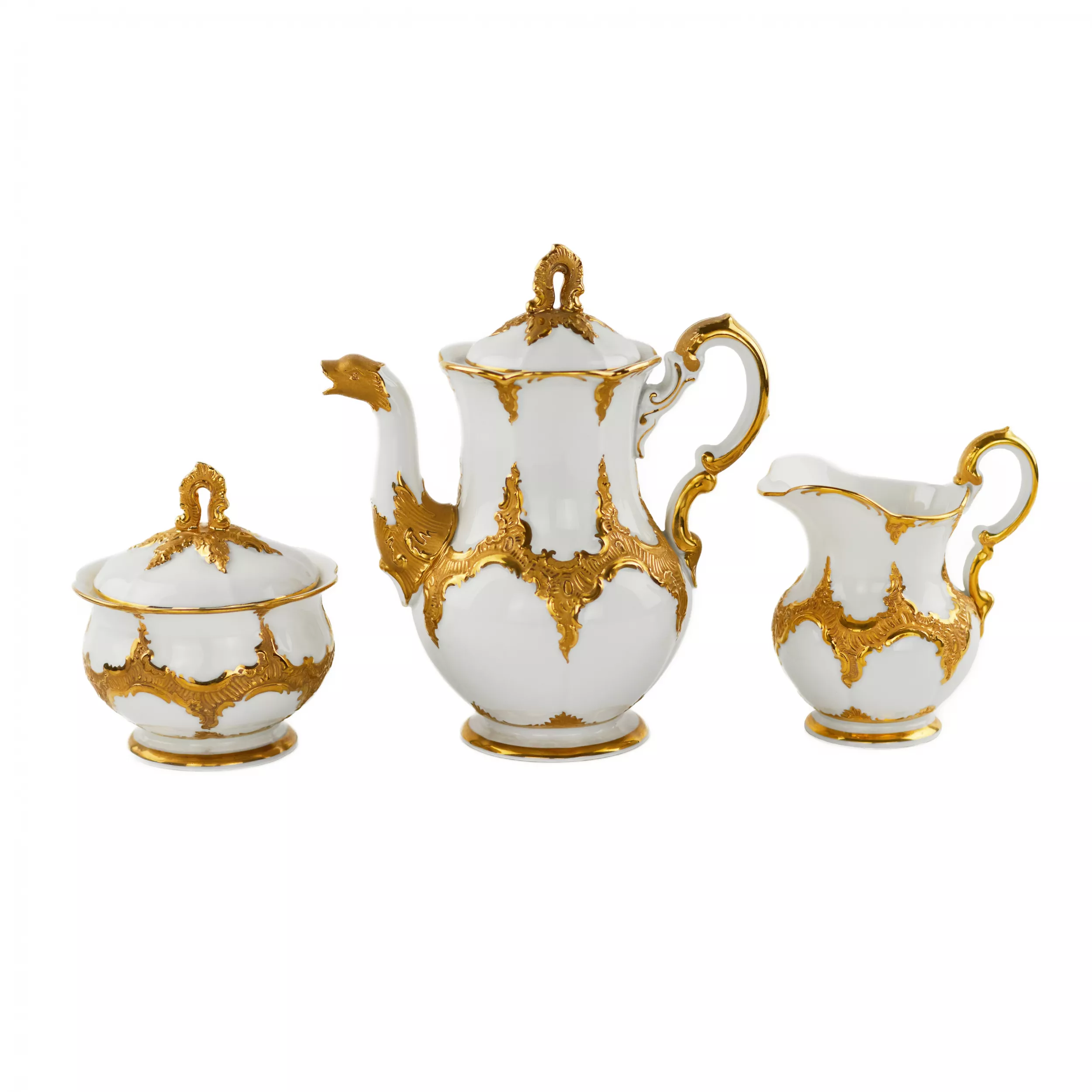 LUXURIOUS MOCHA COFFEE SERVICE FOR SIX PERSONS. MEISSEN. 20TH CENTURY