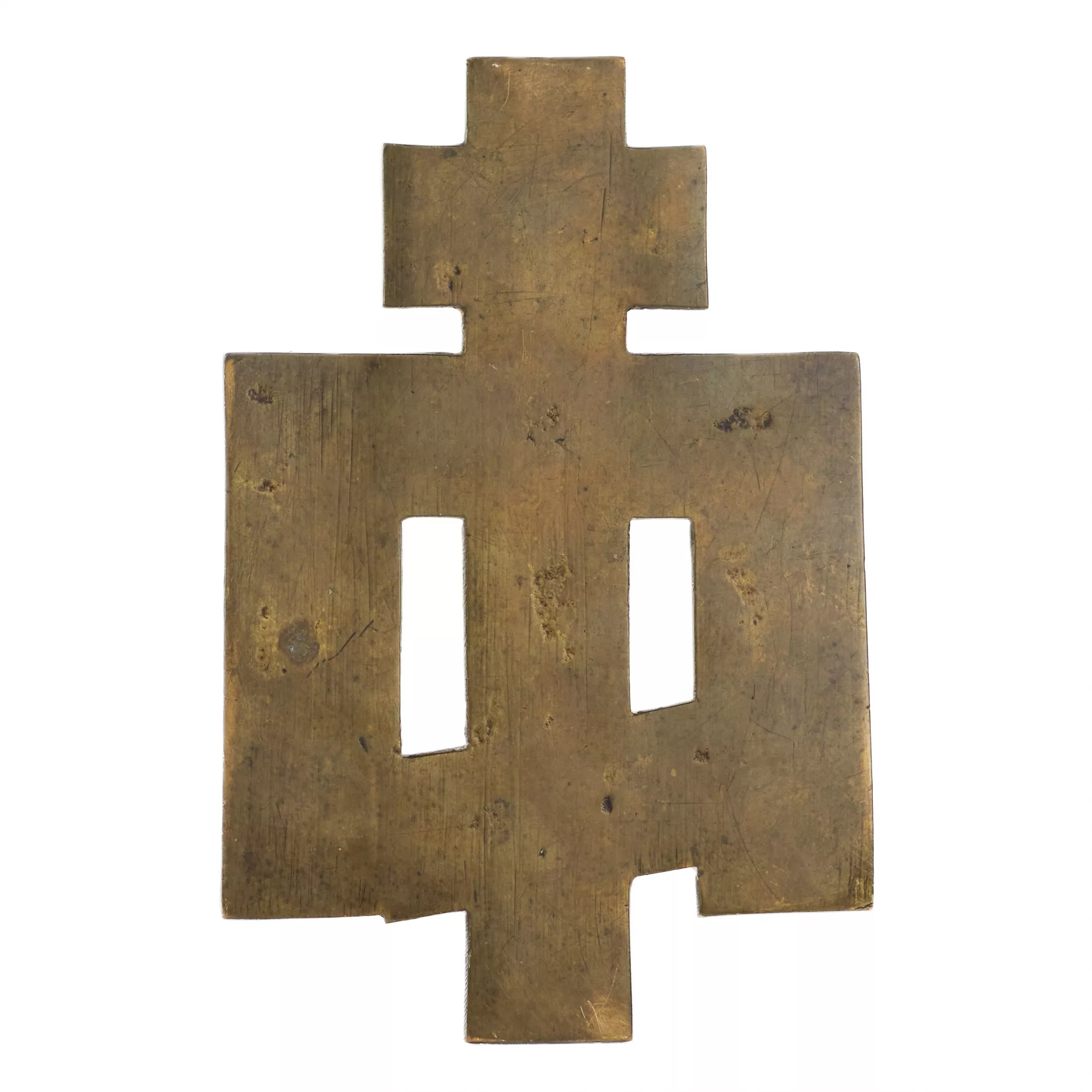 Crucifix en croix en bronze à trois émaux. Russie. 19ème siècle. 