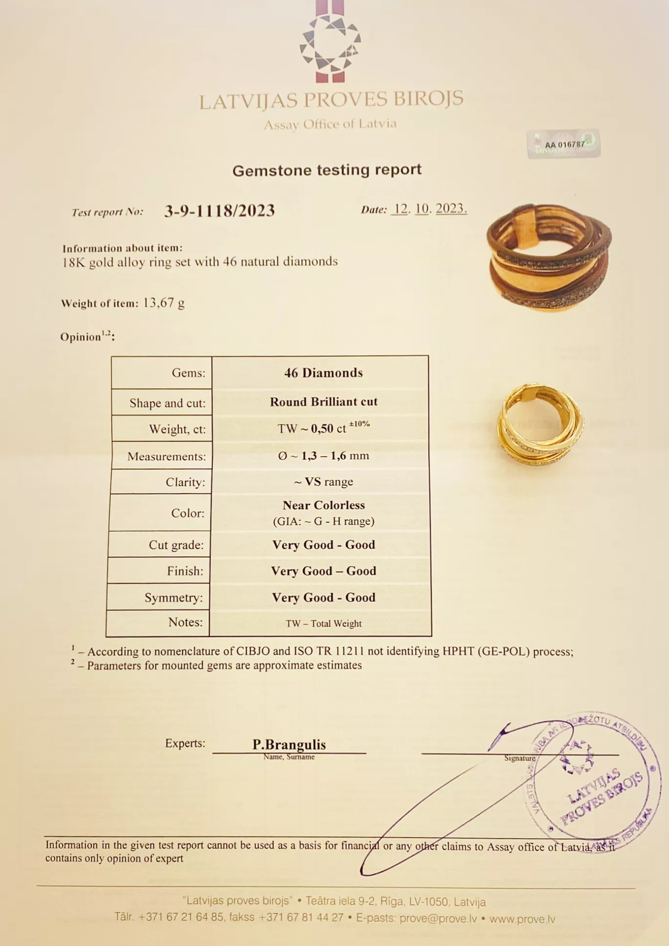 Gold ring with diamonds. 