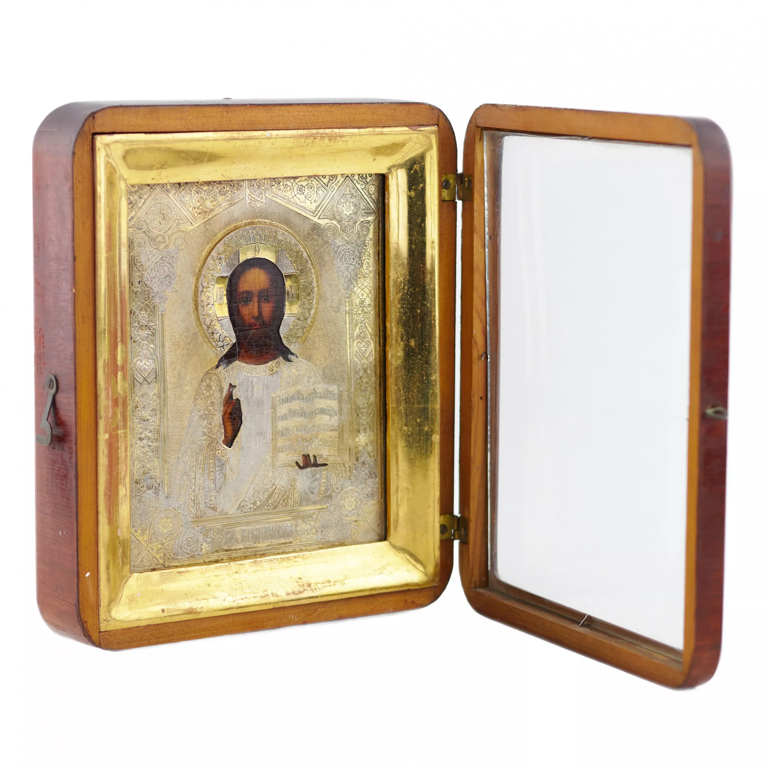 Icône du Christ Pantocrator dans un cadre et un étui à icônes. Fin du 19ème siècle. 