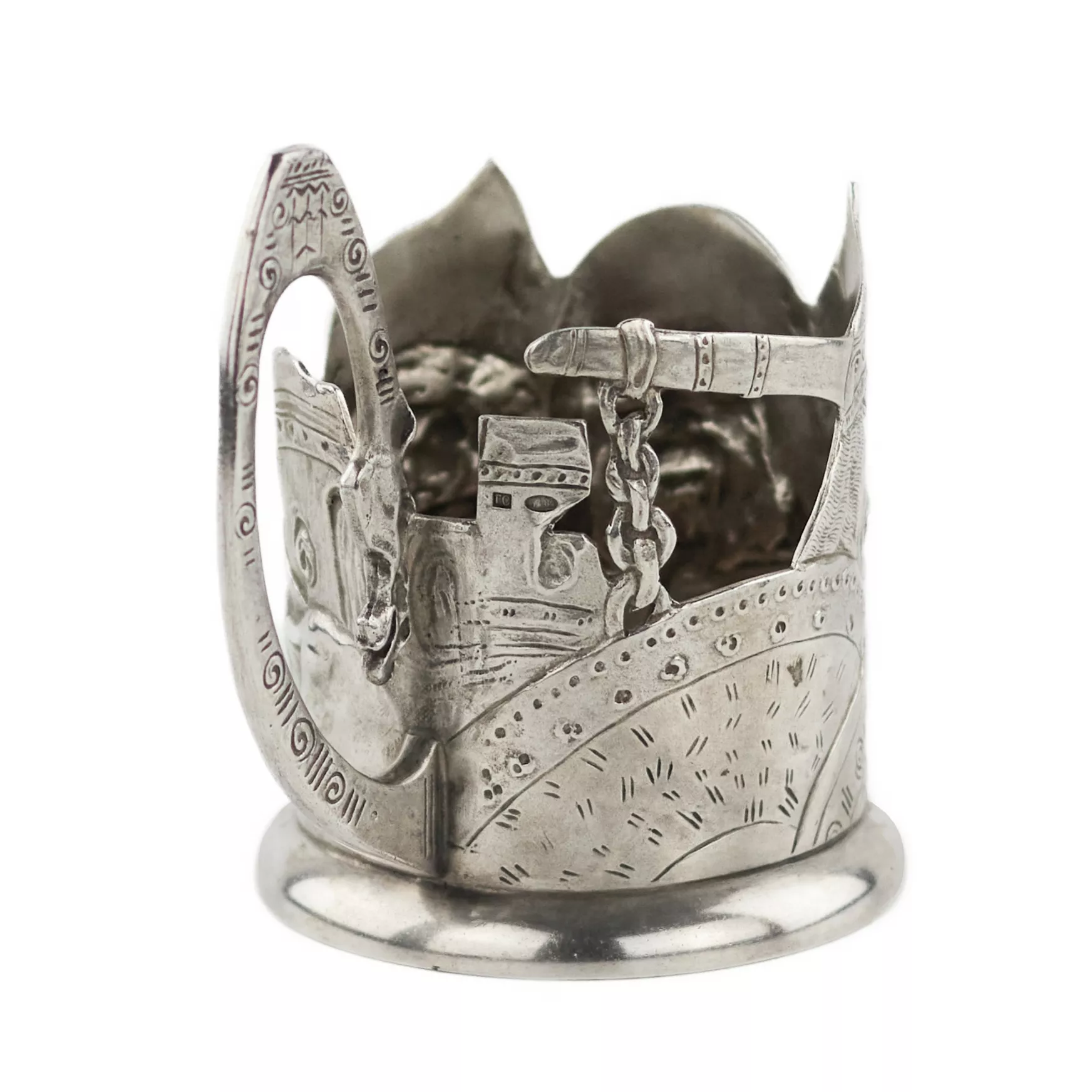 Russian, silver glass holder Bogatyrskaya Zastava. Moscow, Georgy (Egor) Samoshin, 1908–1917. 